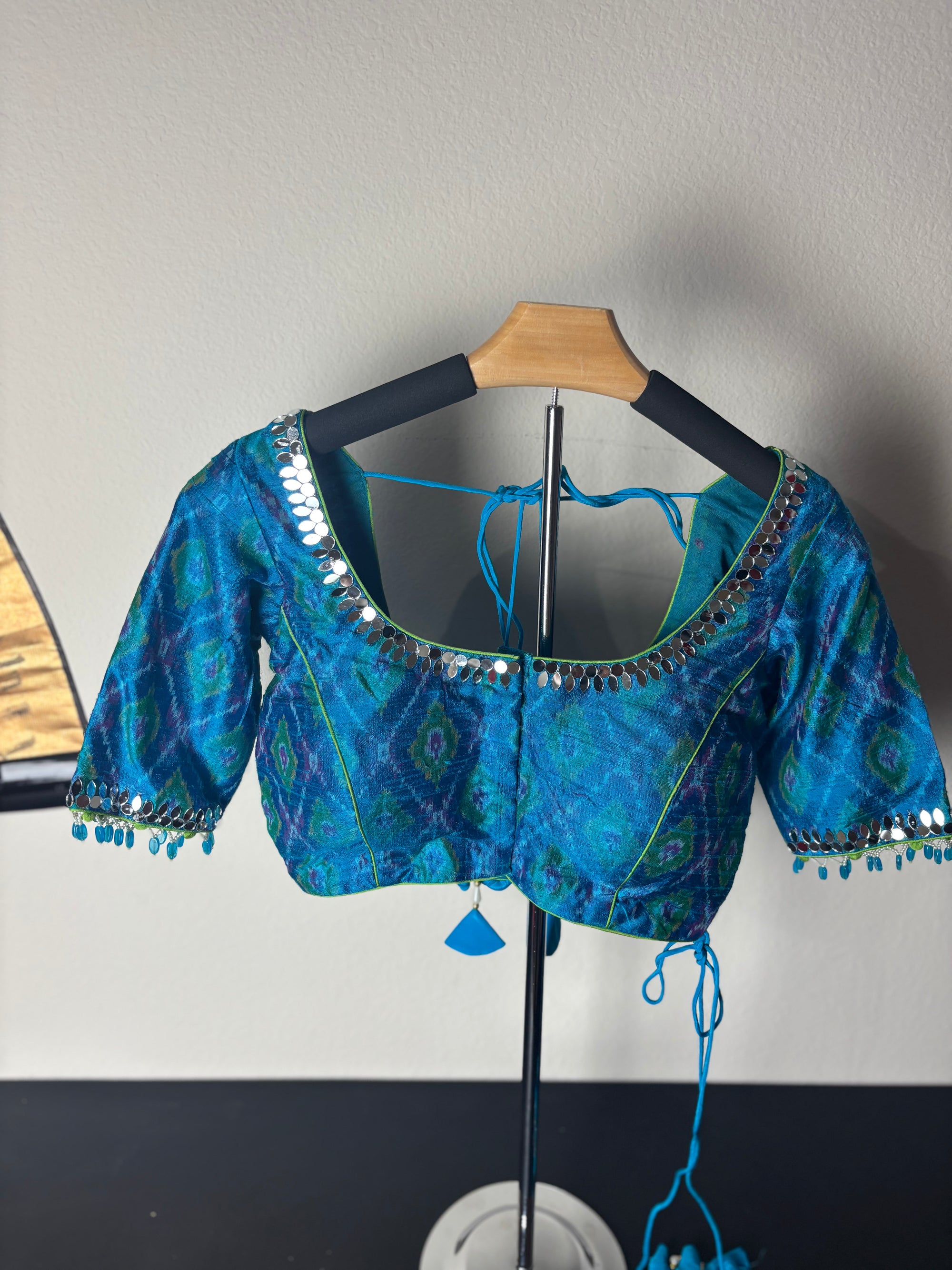 Bright Blue Handmade Blouse with Elephant Tassels