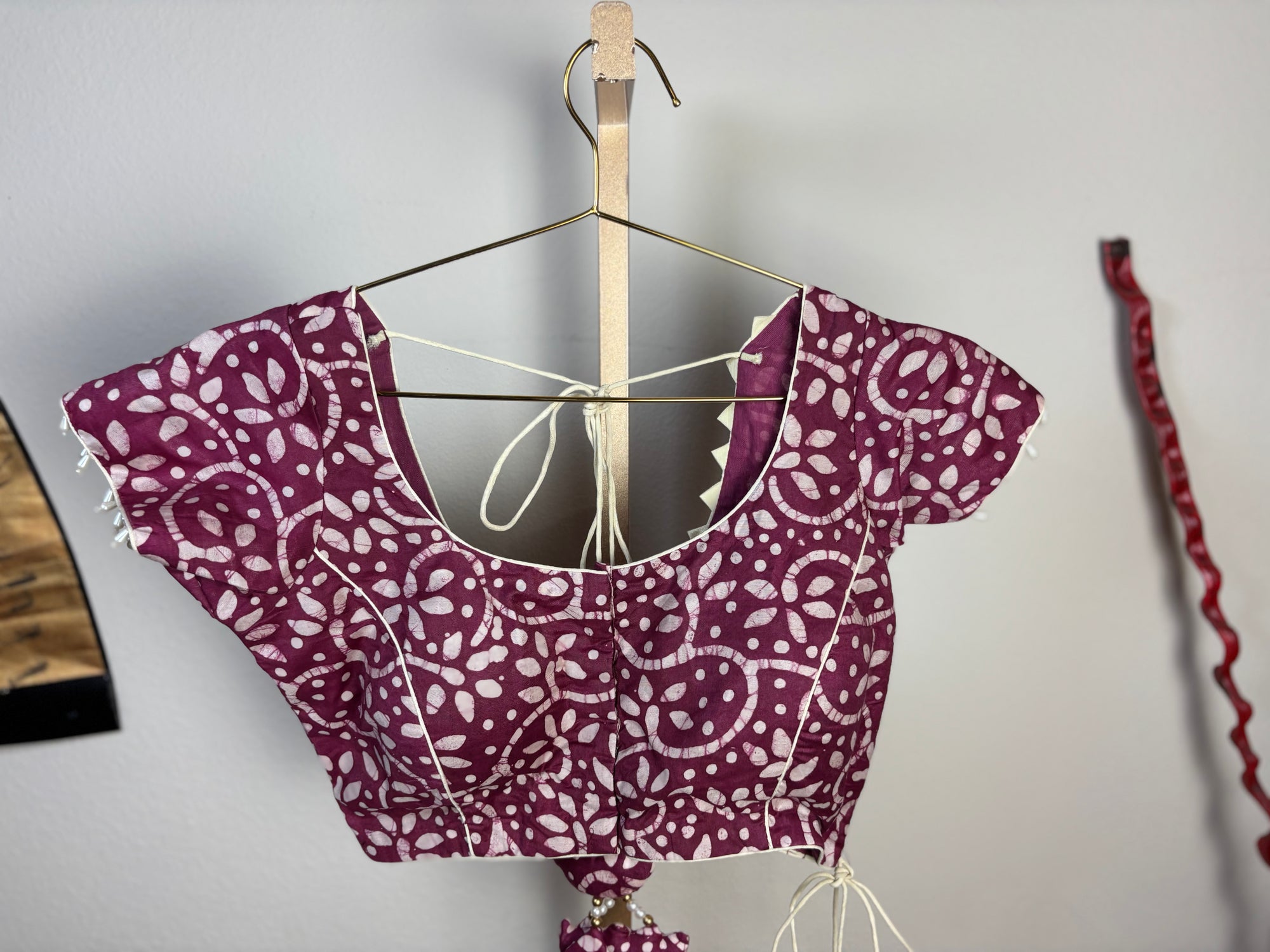 Purple/Maroon Blouse with White Details