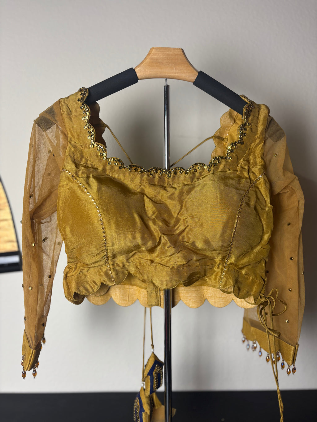 Golden Handmade Blouse with House Shaped Tassels
