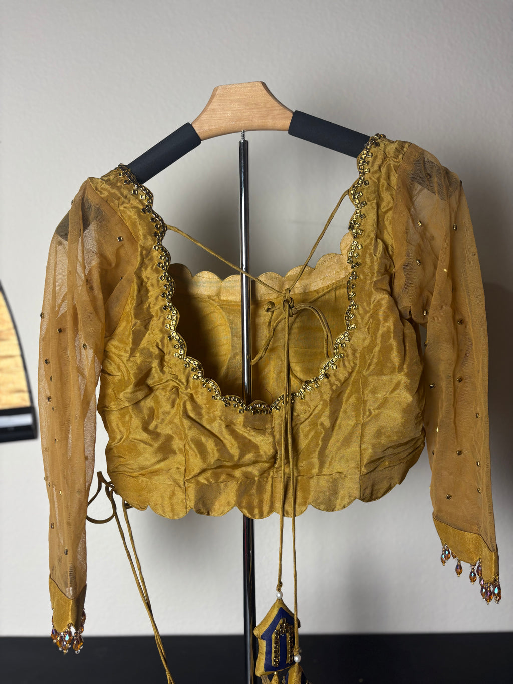 Golden Handmade Blouse with House Shaped Tassels