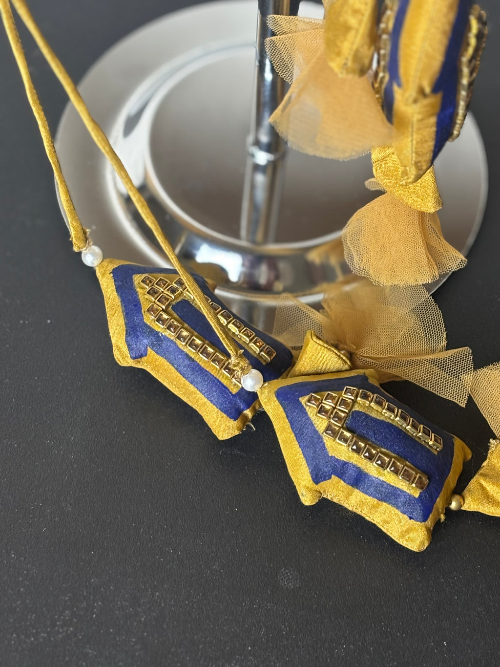 Golden Handmade Blouse with House Shaped Tassels