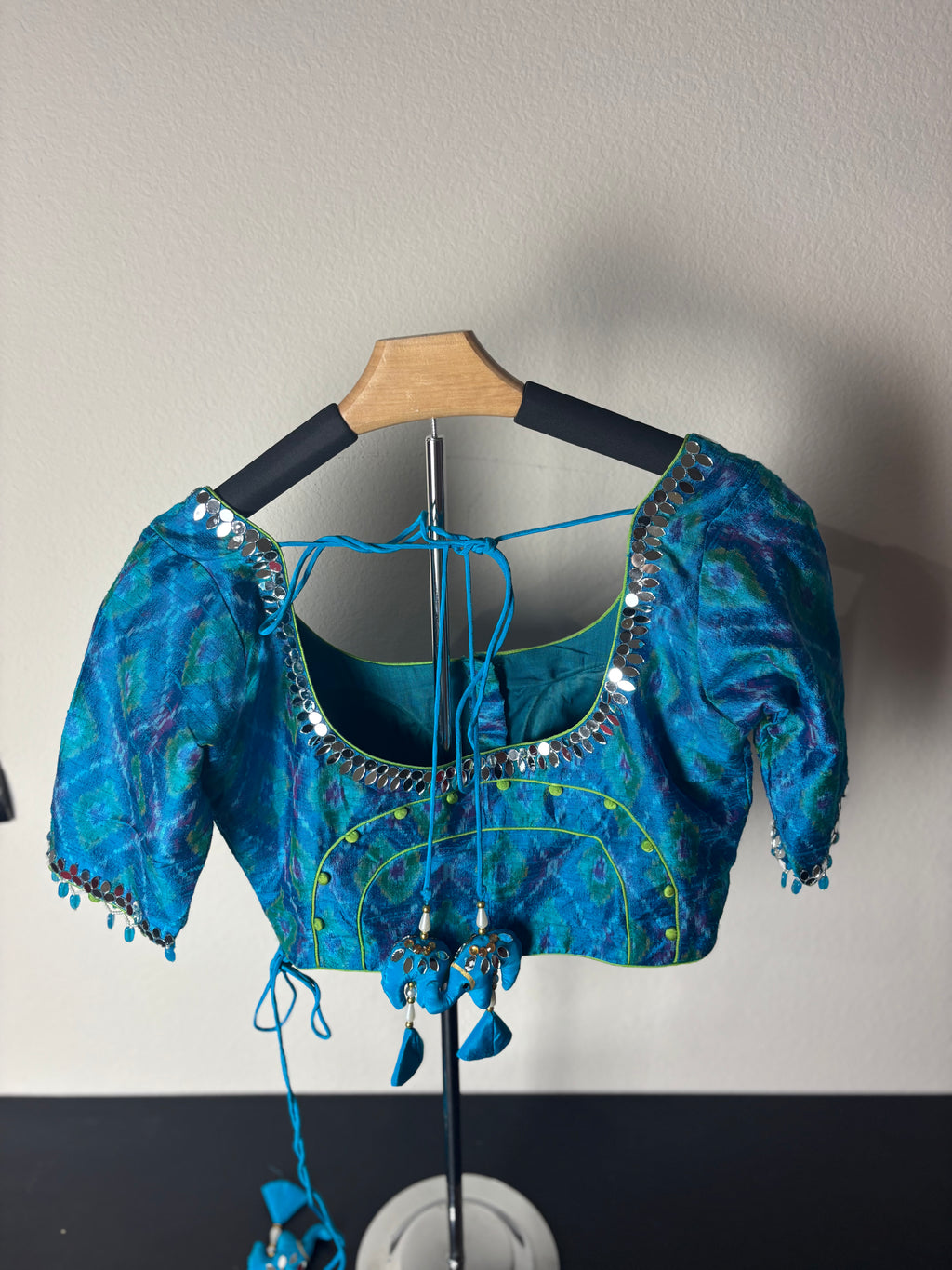 Bright Blue Handmade Blouse with Elephant Tassels