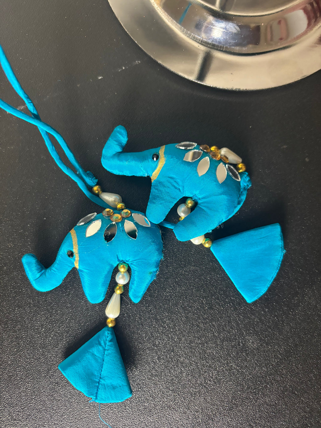 Bright Blue Handmade Blouse with Elephant Tassels