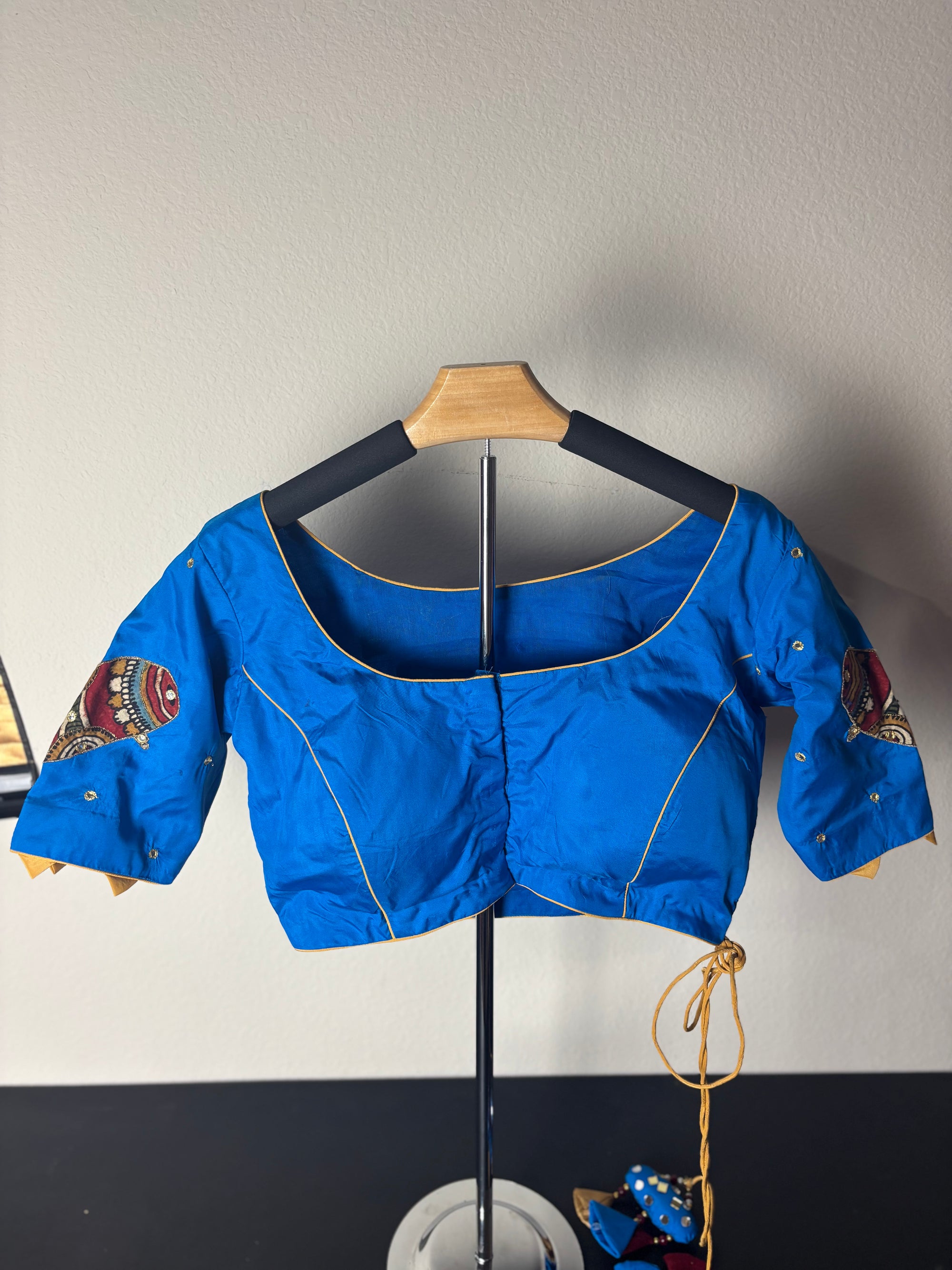 Royal Blue Painting Blouse with Sitar Painting