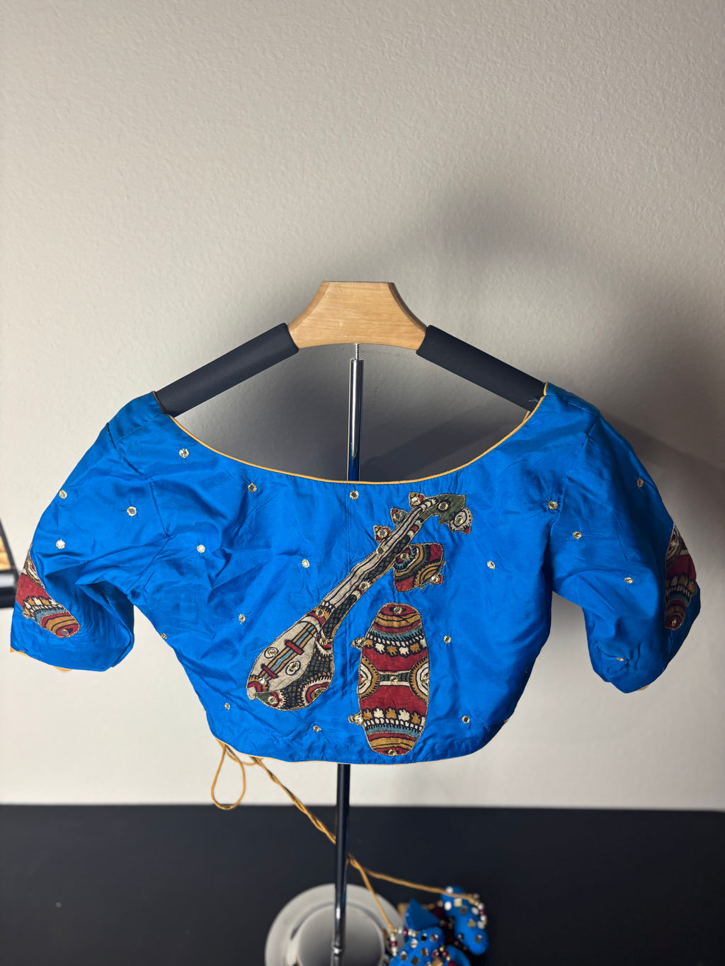 Royal Blue Painting Blouse with Sitar Painting