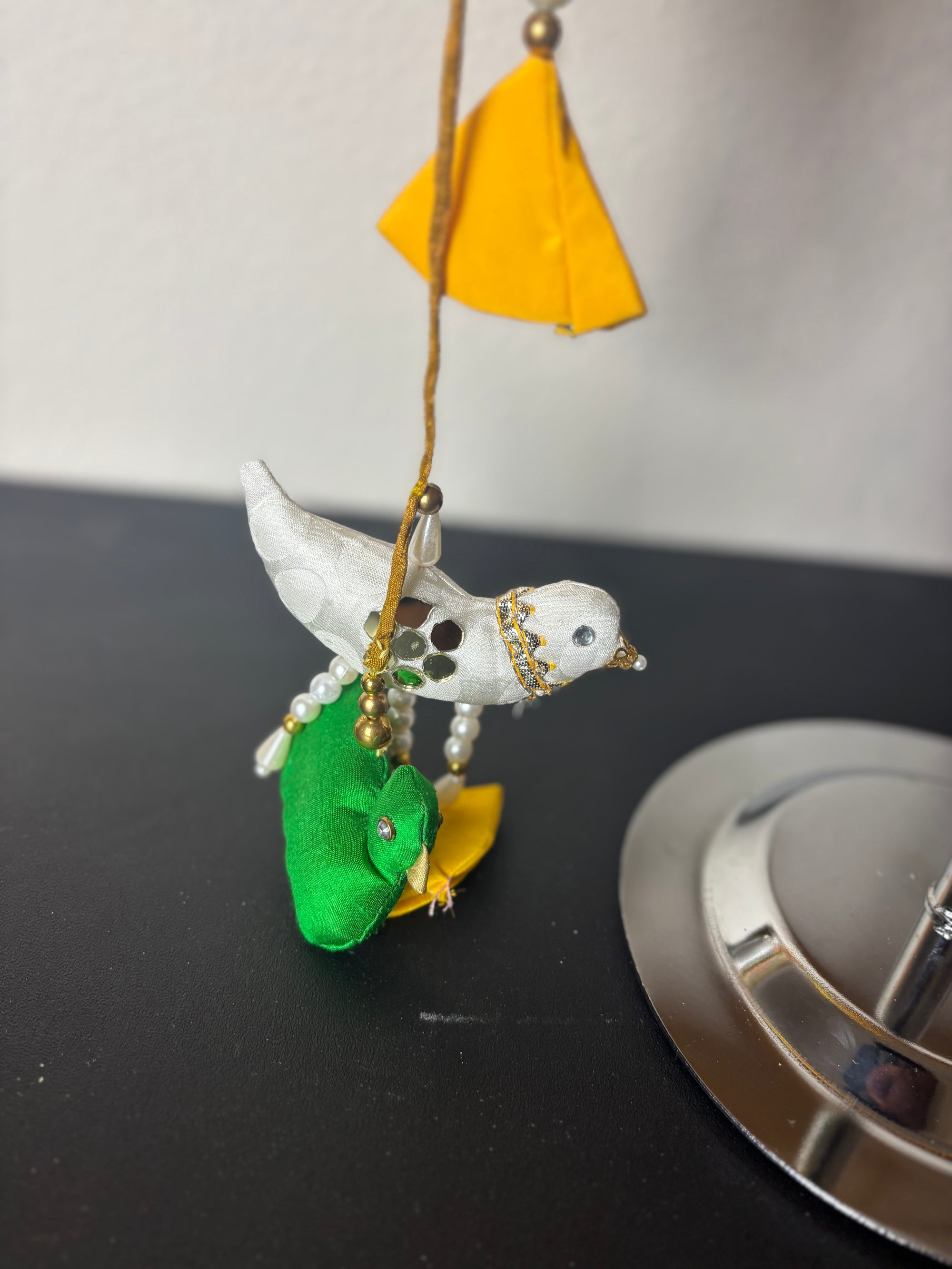 Yellow Painting Blouse with Female Figure and Bird Tassels