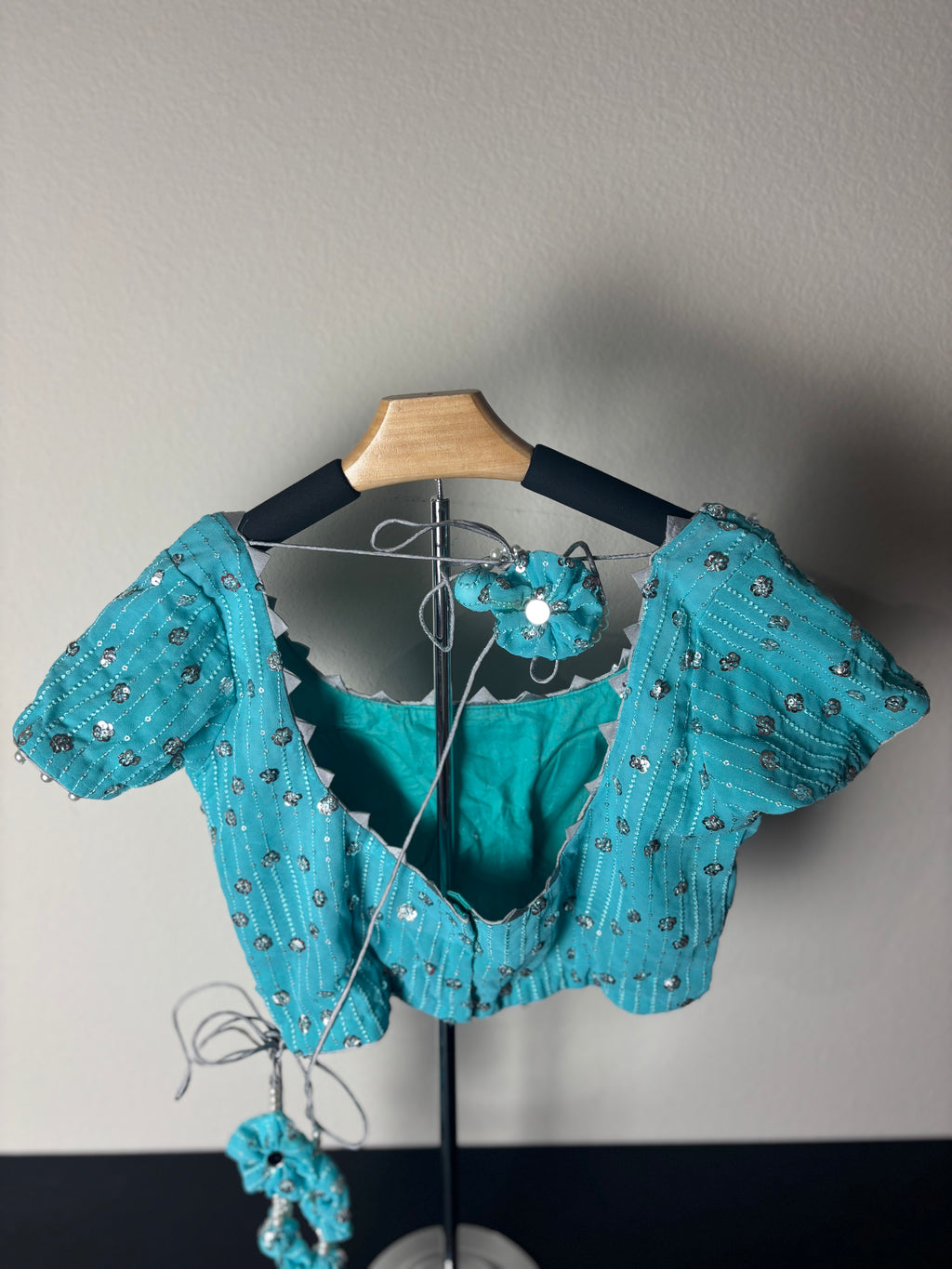 Light Blue Blouse with Flower Tassels