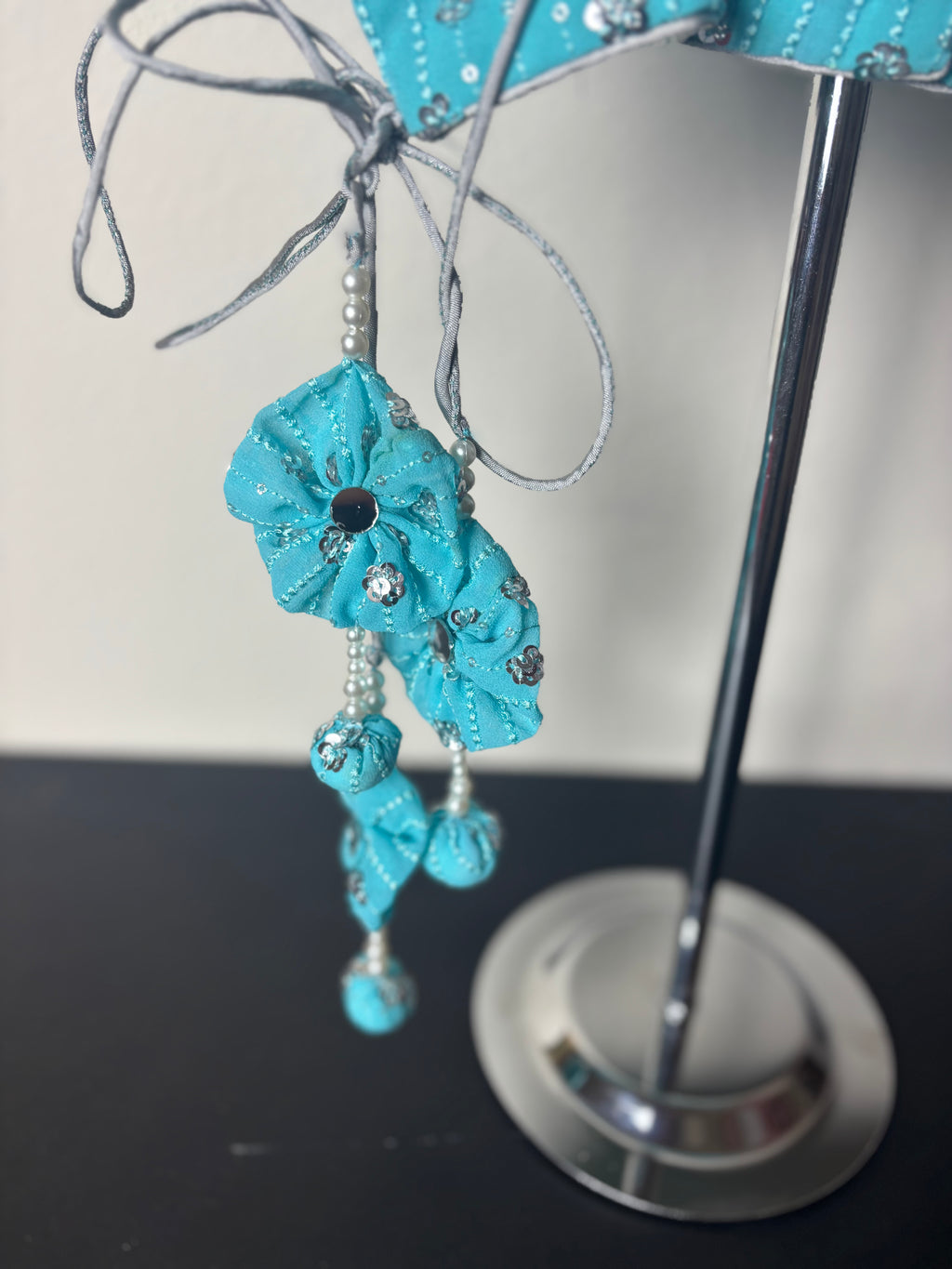 Light Blue Blouse with Flower Tassels