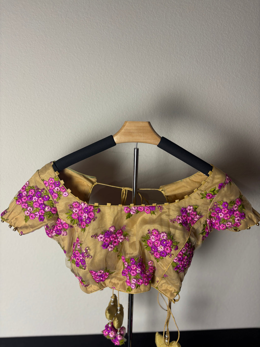 Gold and Pink Blouse with Dove Tassels