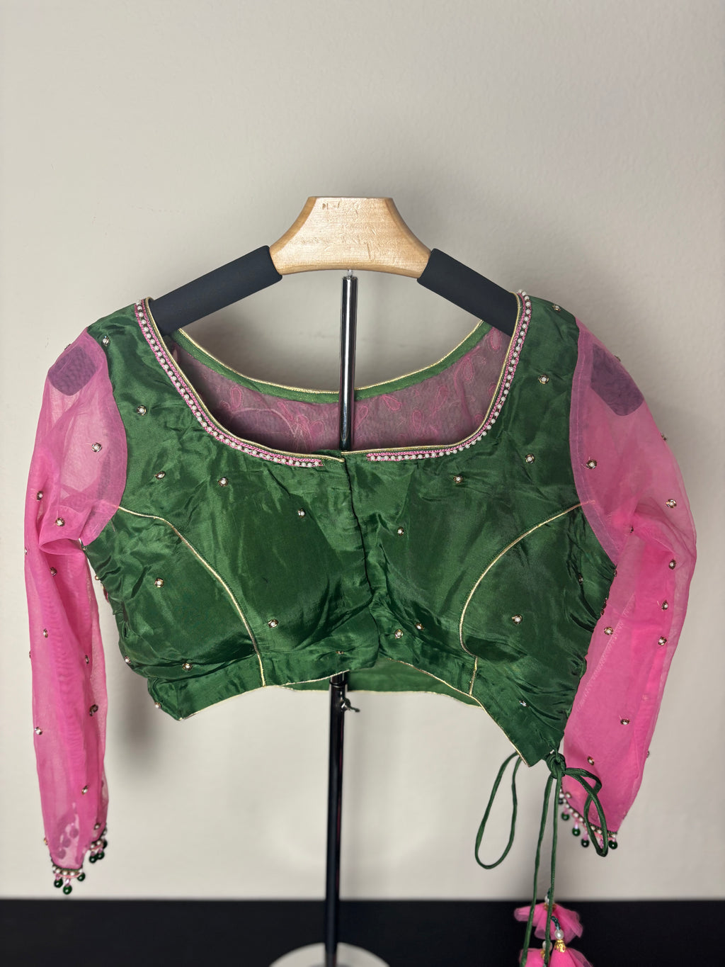 Green and Pink Blouse with Art of Ladies in Boat