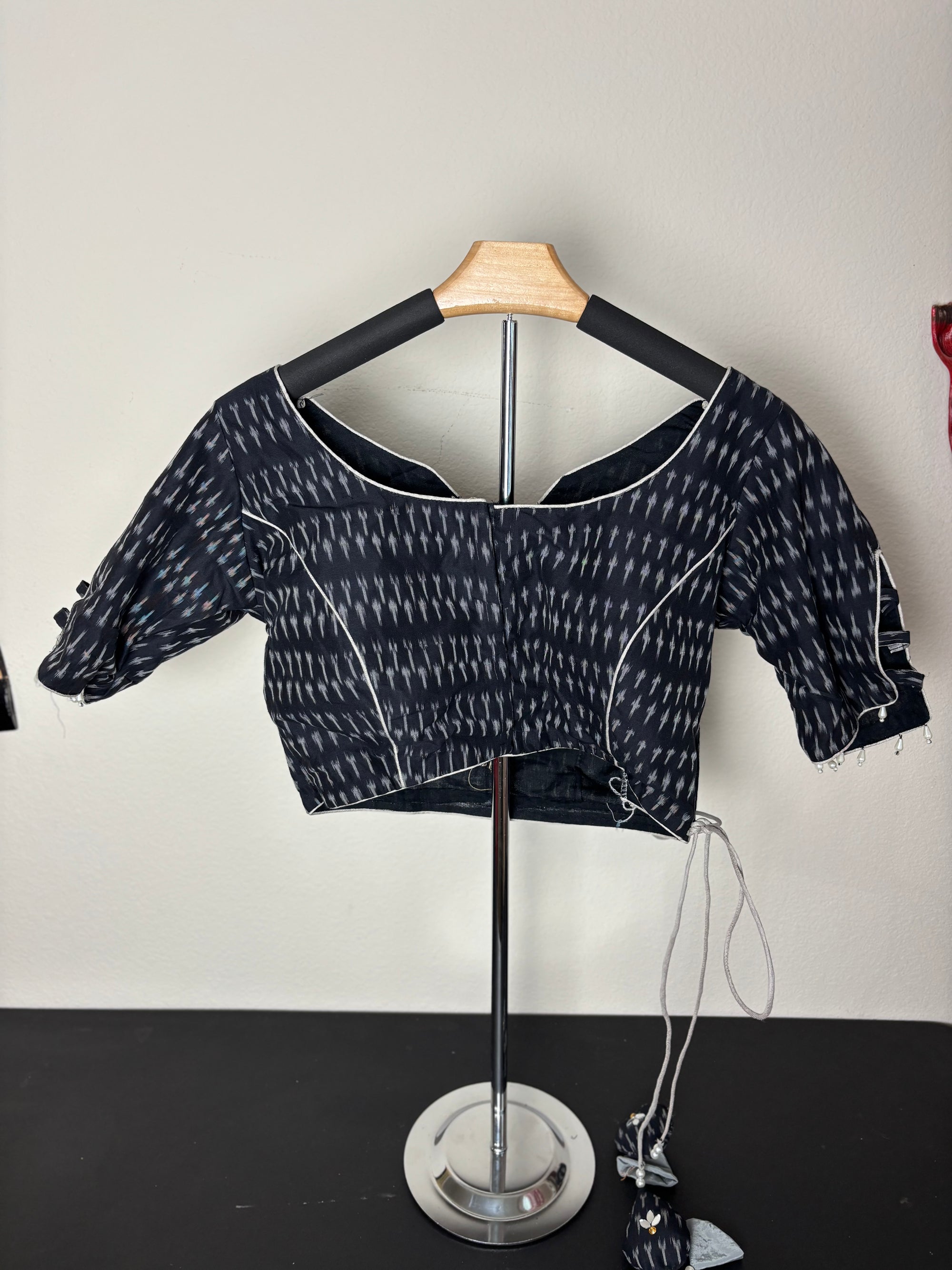 Dark Navy Blouse with White Patterns