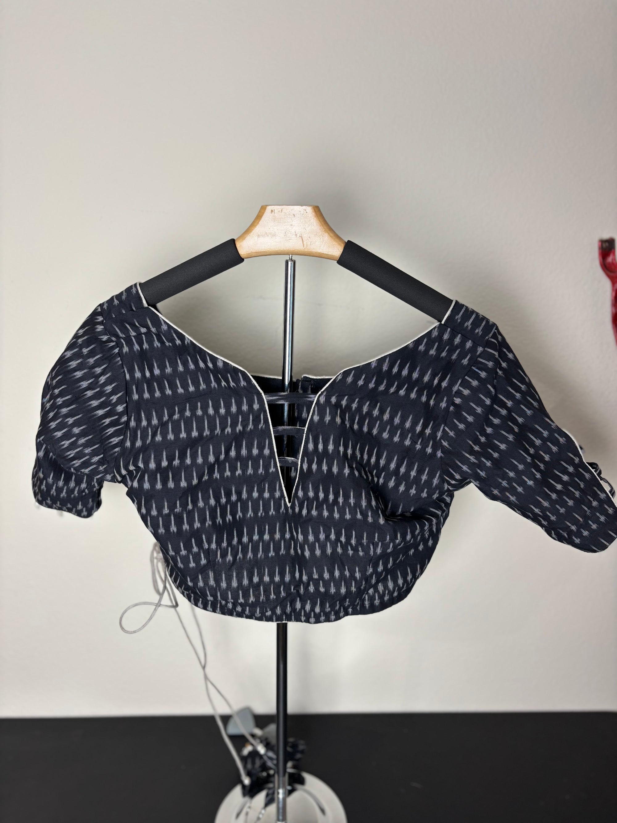 Dark Navy Blouse with White Patterns