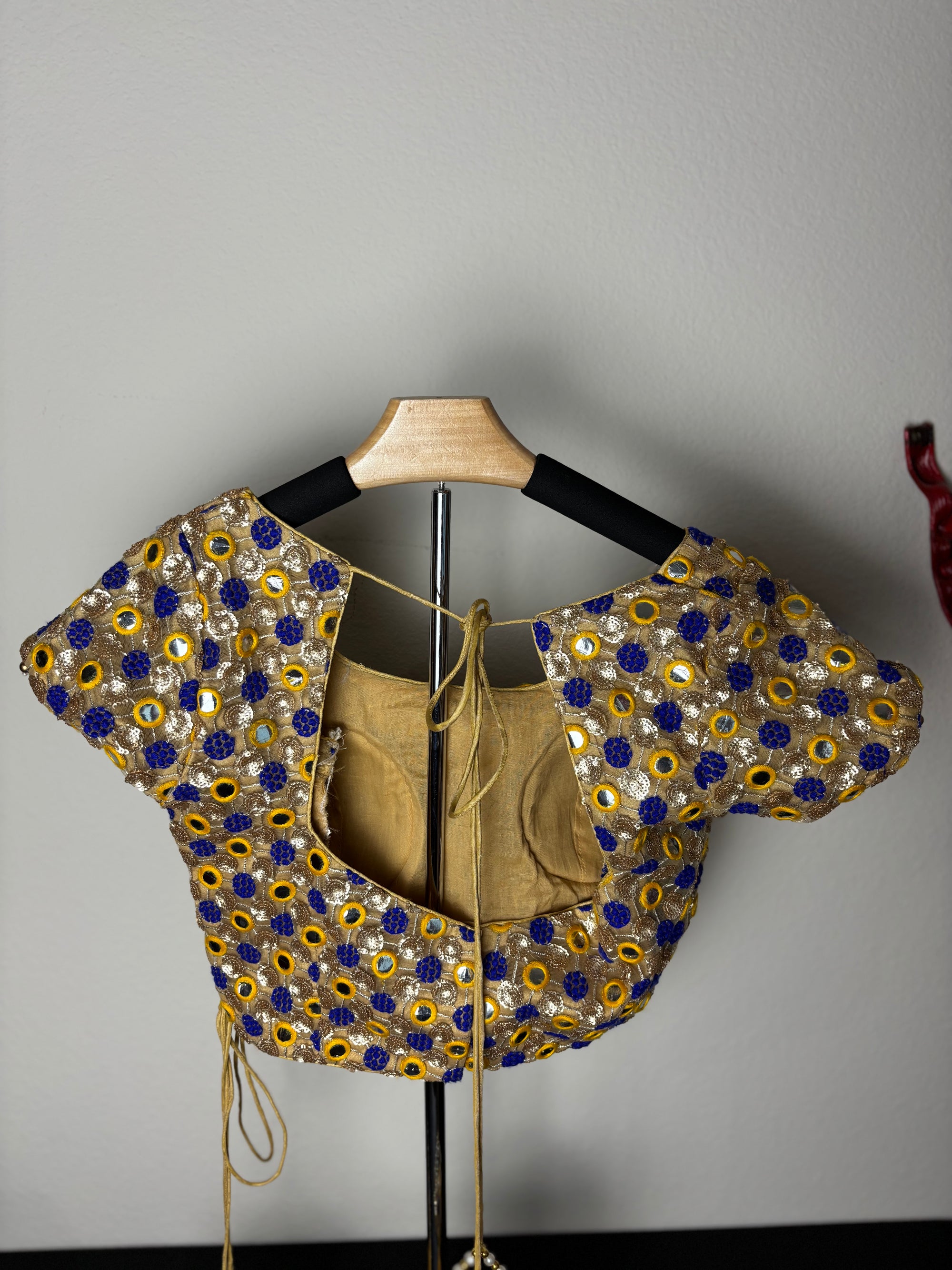 Gold Blouse with Blue and Yellow Details and Crescent Tassels