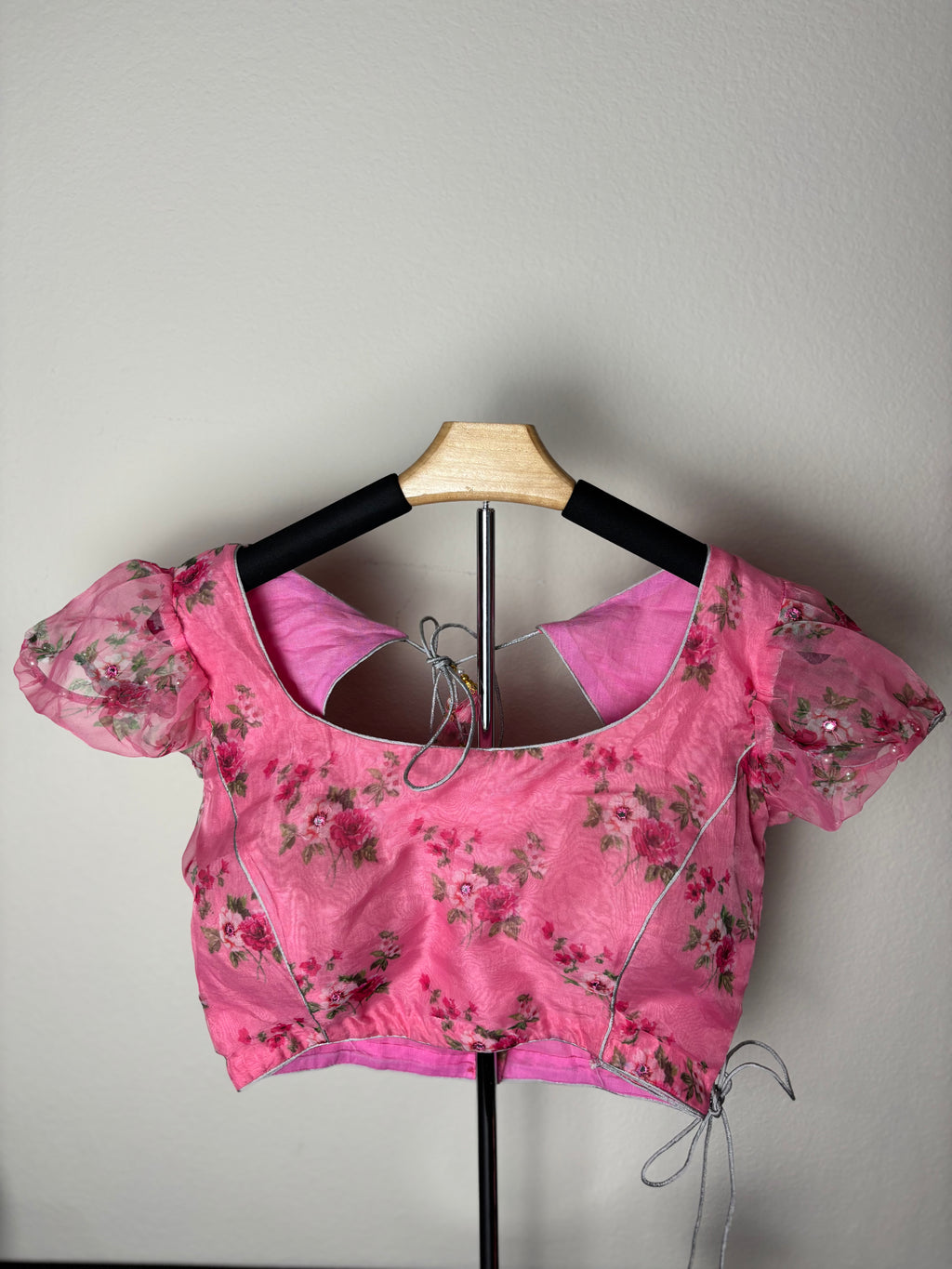 Pink Blouse with Red Flower Details