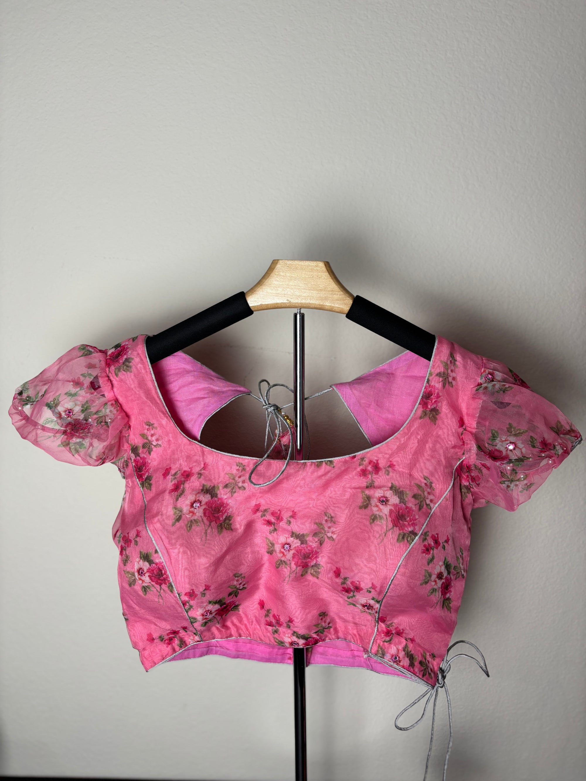 Pink Blouse with Red Flower Details