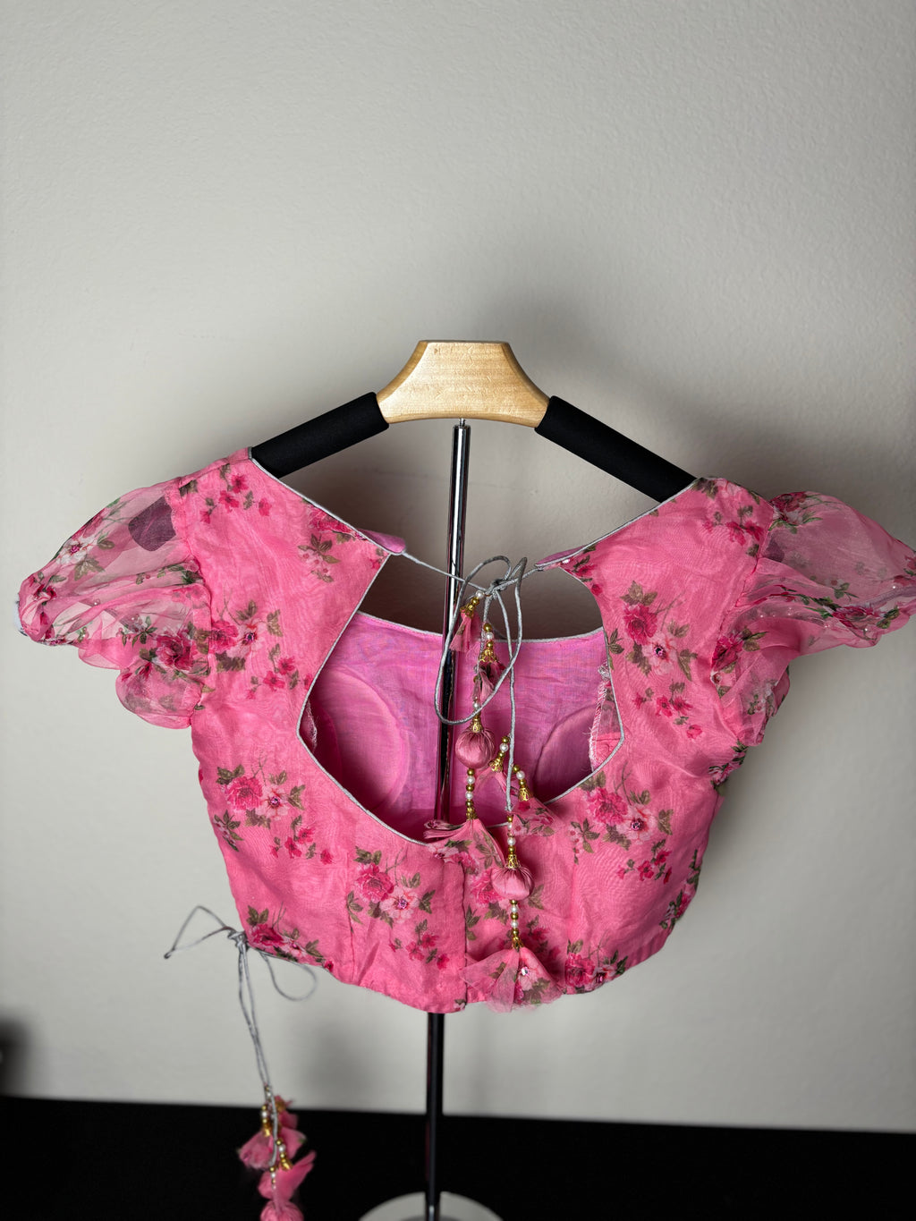 Pink Blouse with Red Flower Details