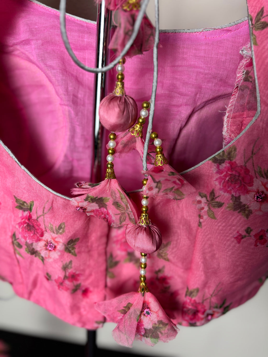 Pink Blouse with Red Flower Details