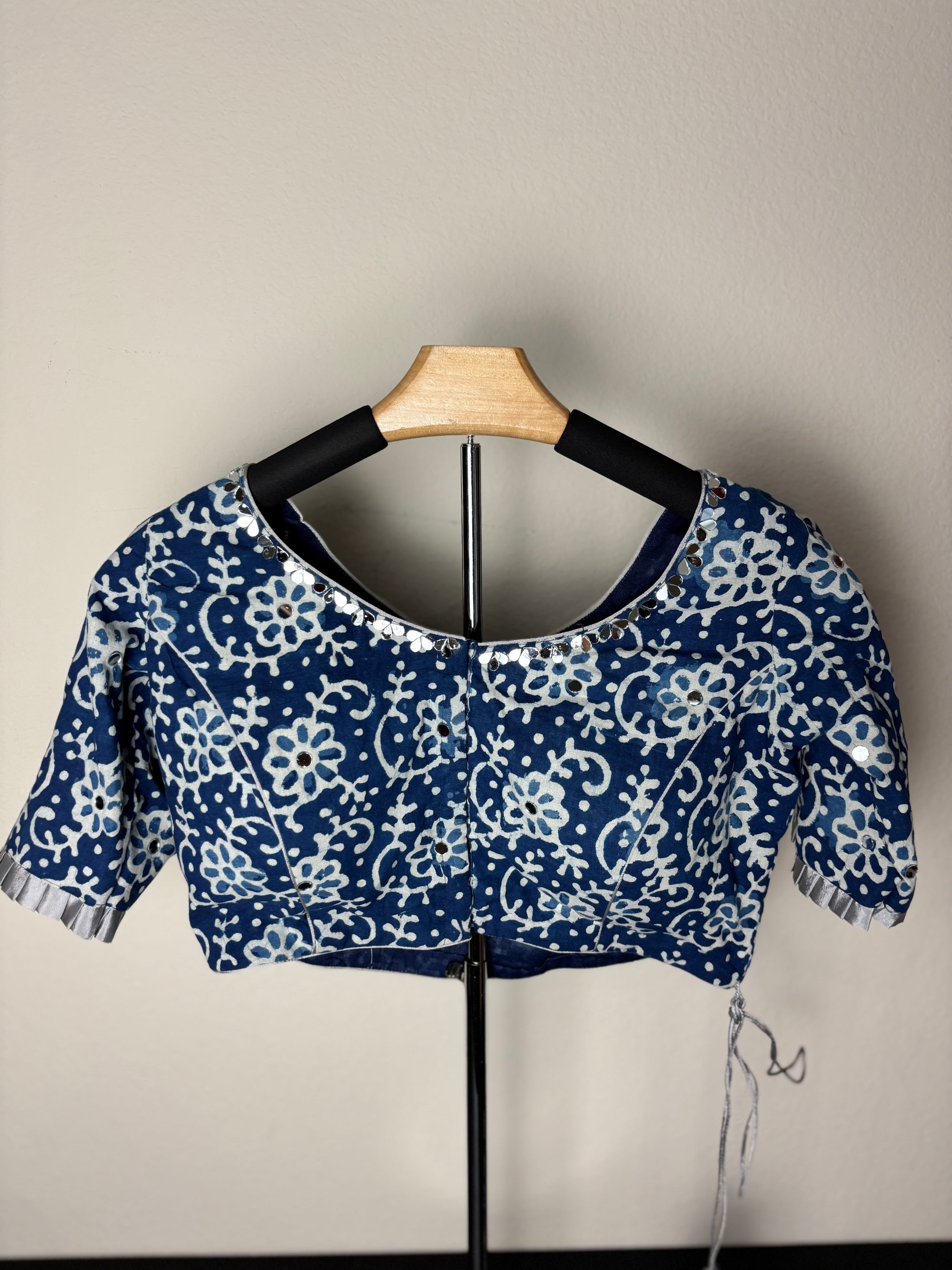 Blue Blouse with Flower Patterns