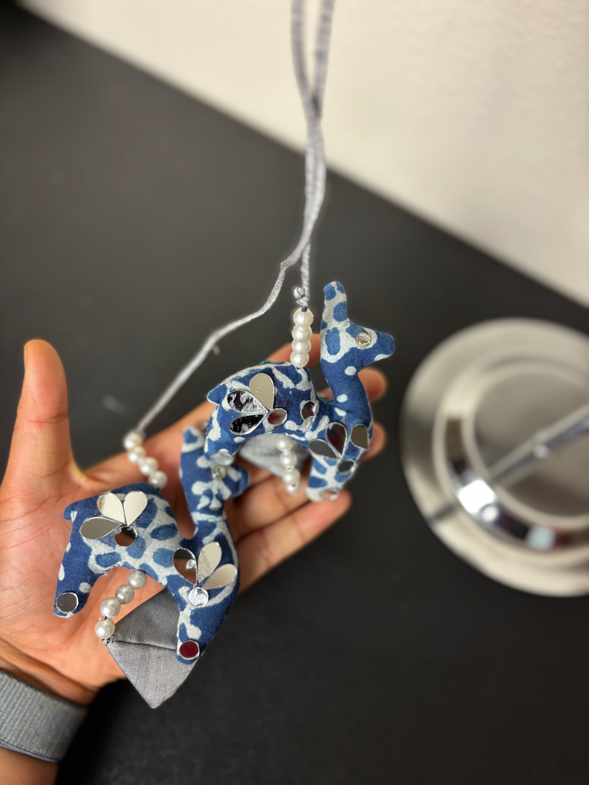 Blue Blouse with Flower Patterns