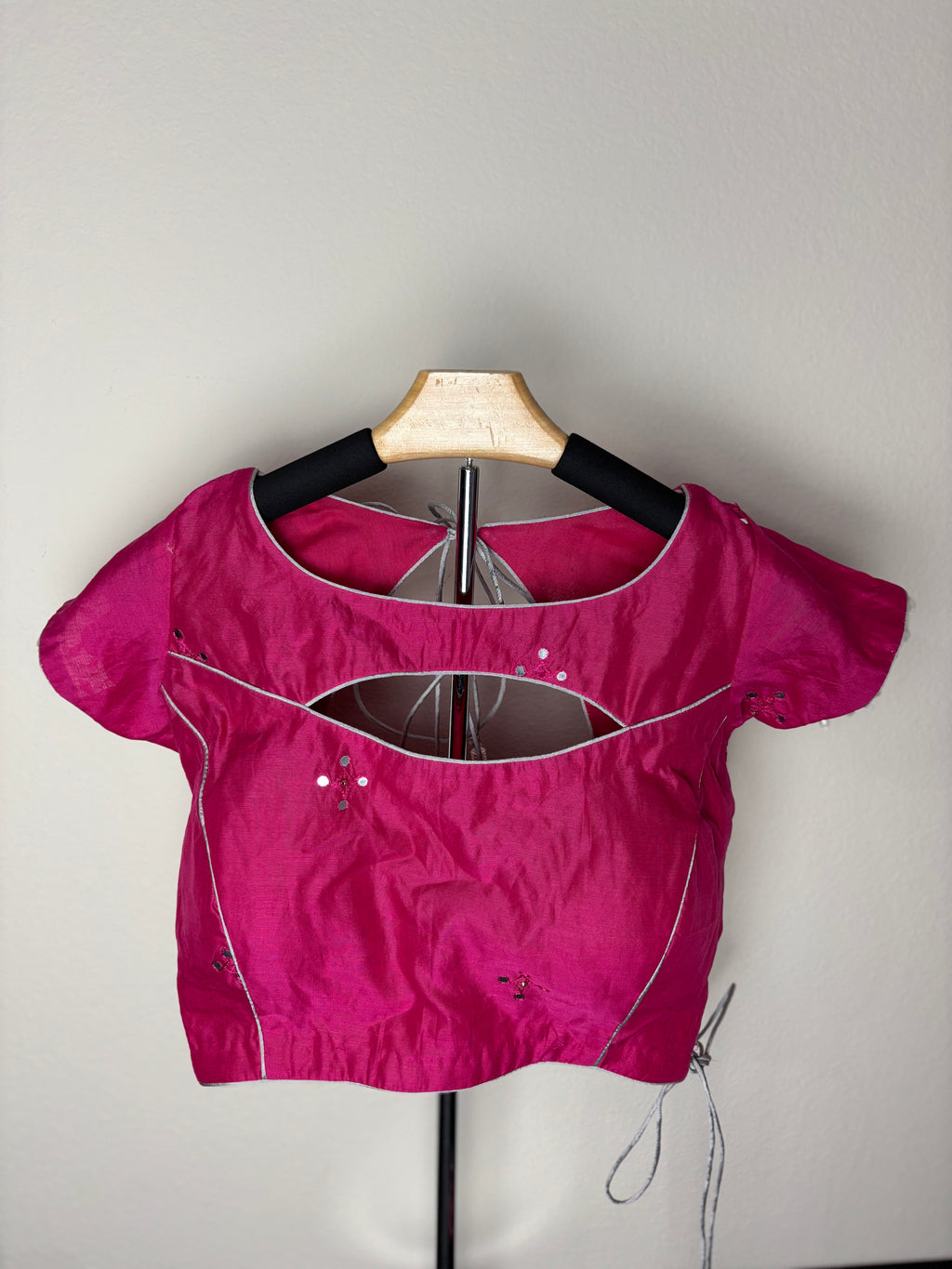 Pink Blouse with Circular Tassels and Silver Additions