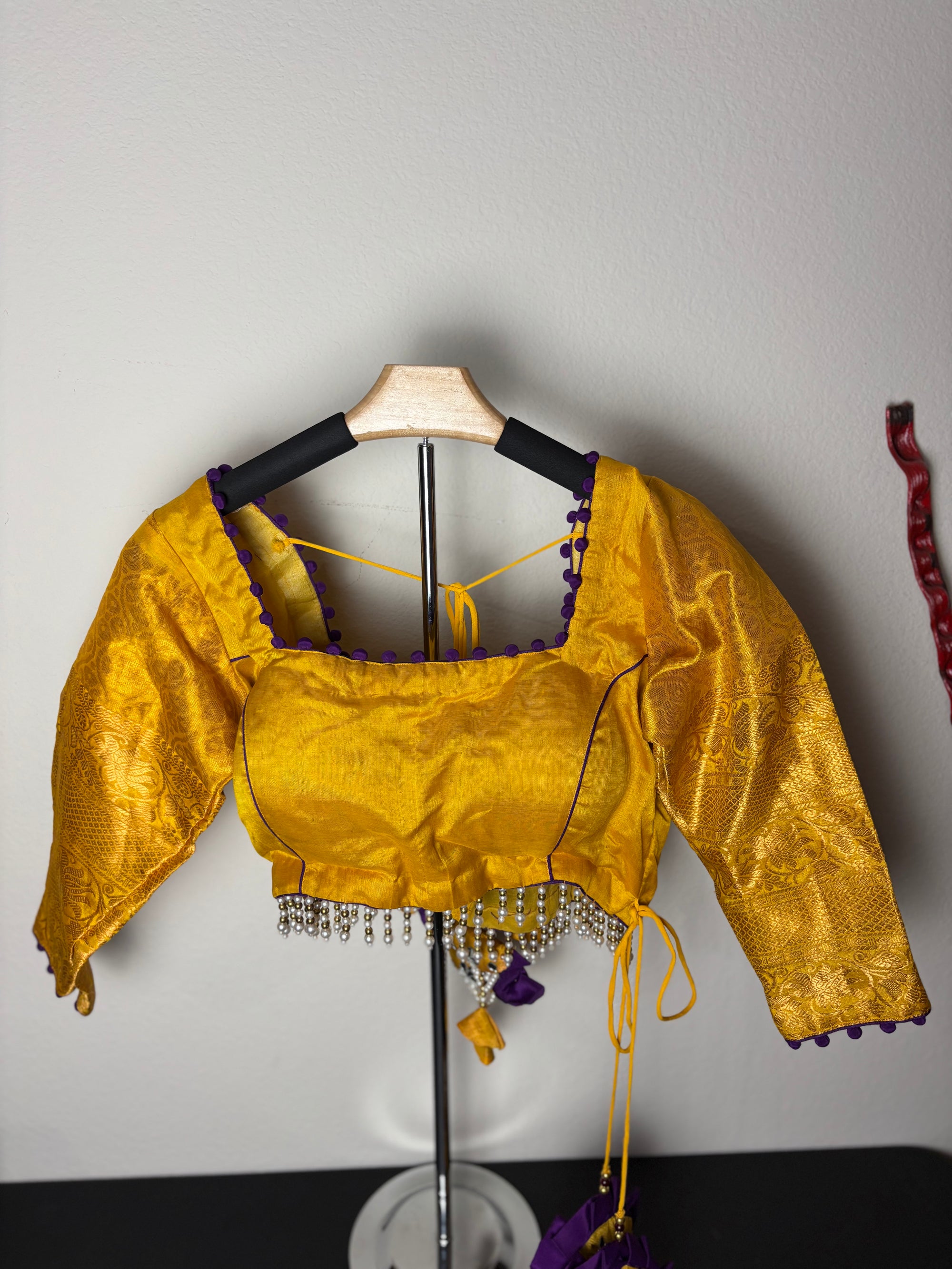 Yellow Blouse with Huge Yellow and Purple Tassels