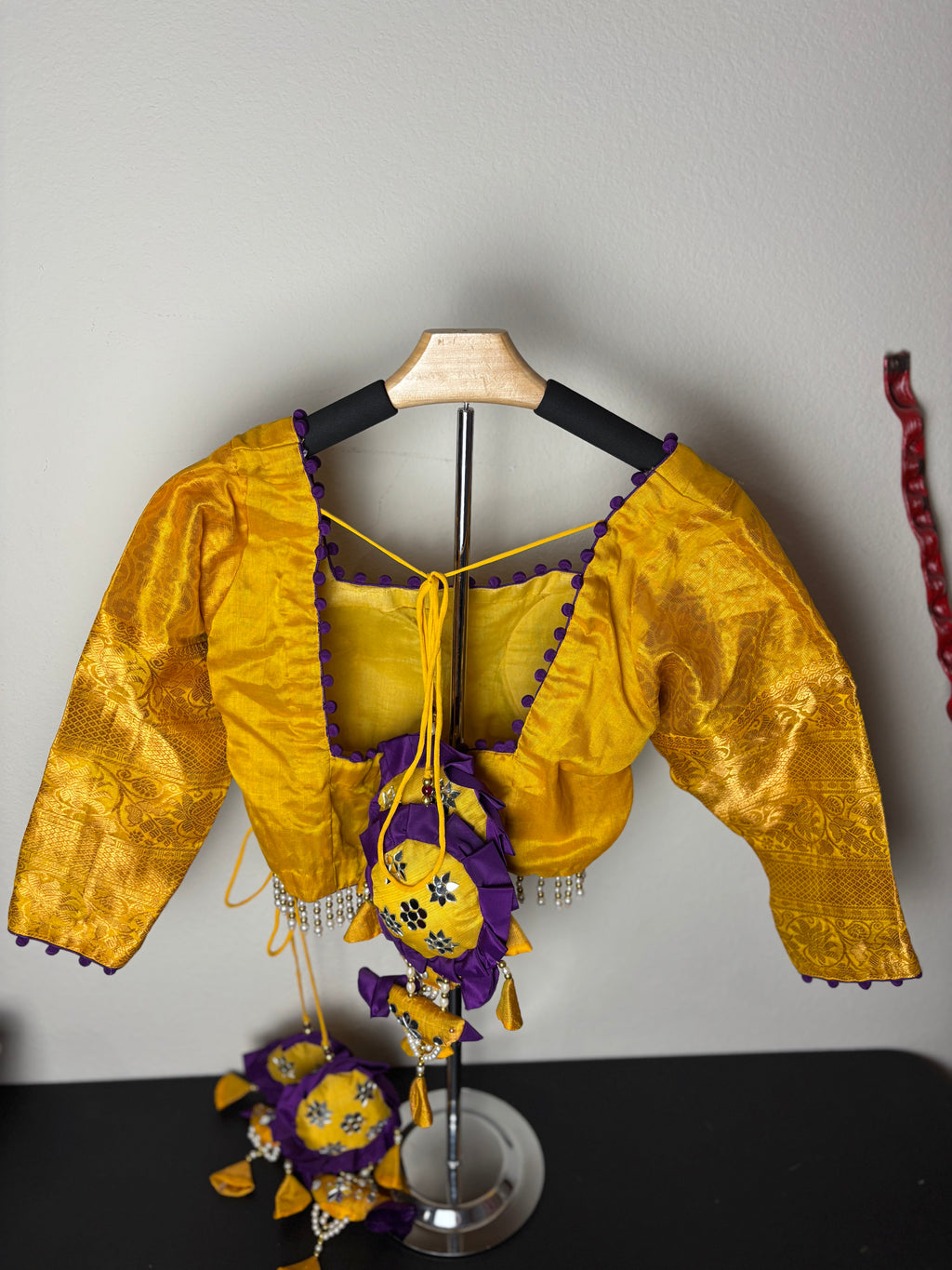 Yellow Blouse with Huge Yellow and Purple Tassels