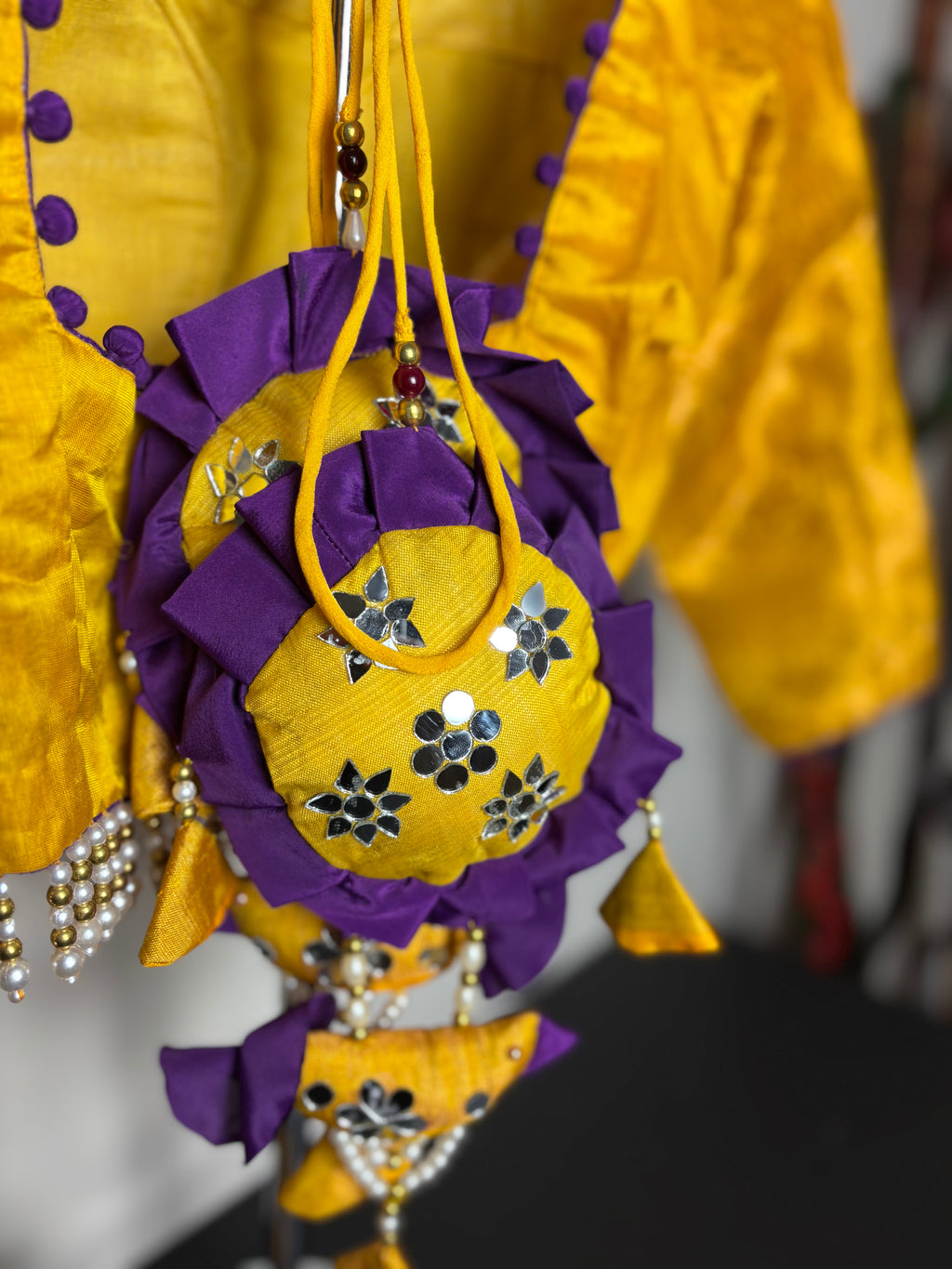 Yellow Blouse with Huge Yellow and Purple Tassels