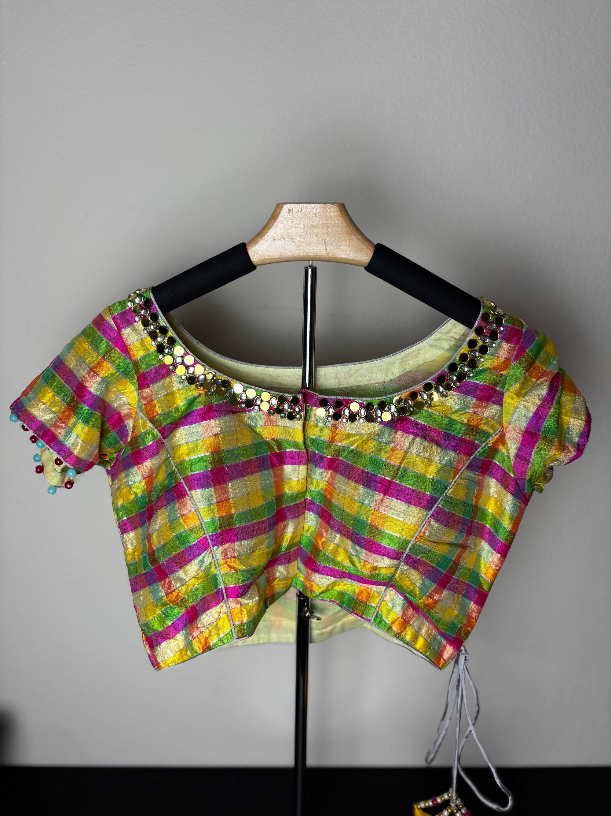 Multicolor Blouse with Purple, White, Yellow, & Green Stripes