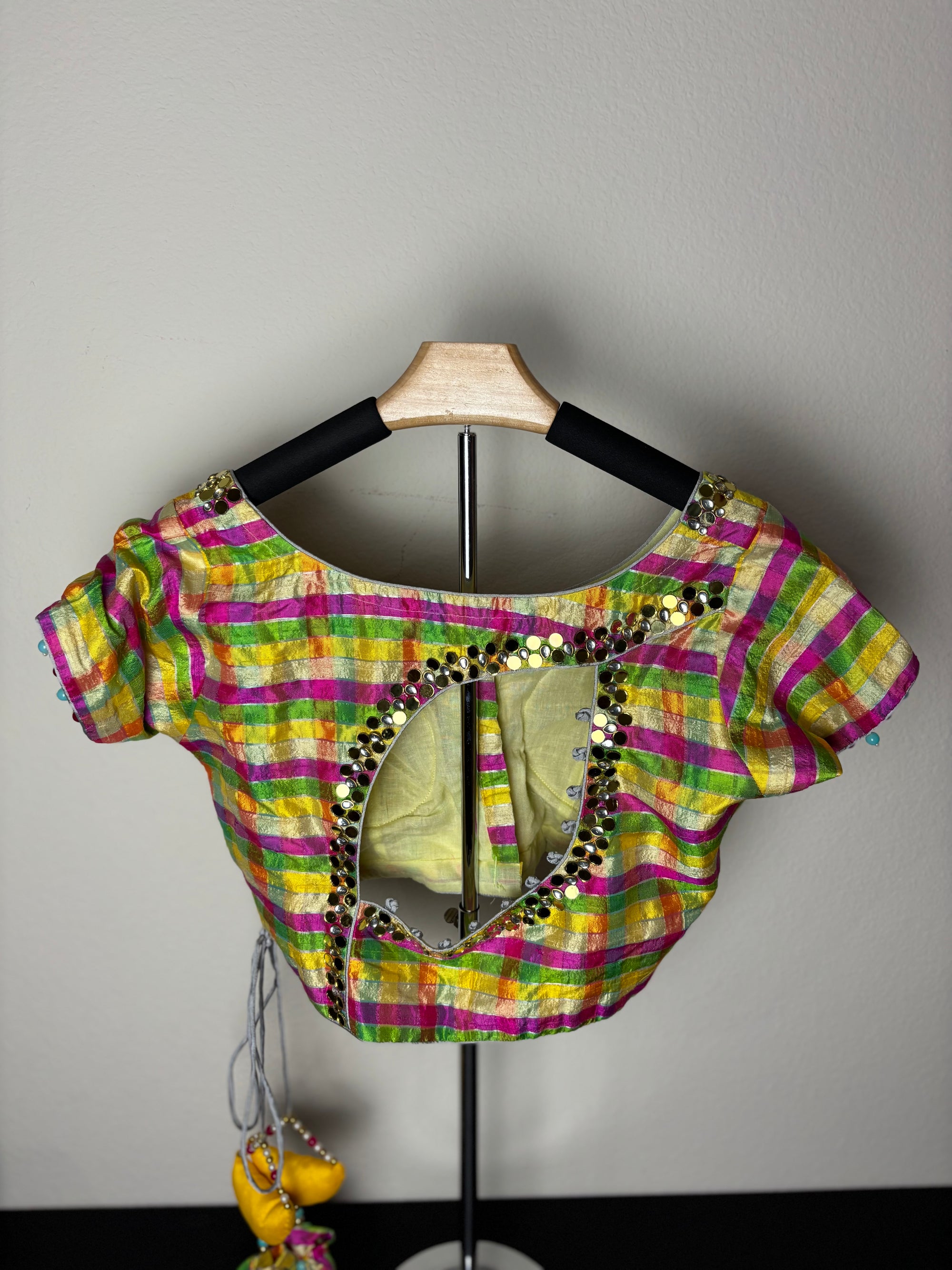 Multicolor Blouse with Purple, White, Yellow, & Green Stripes