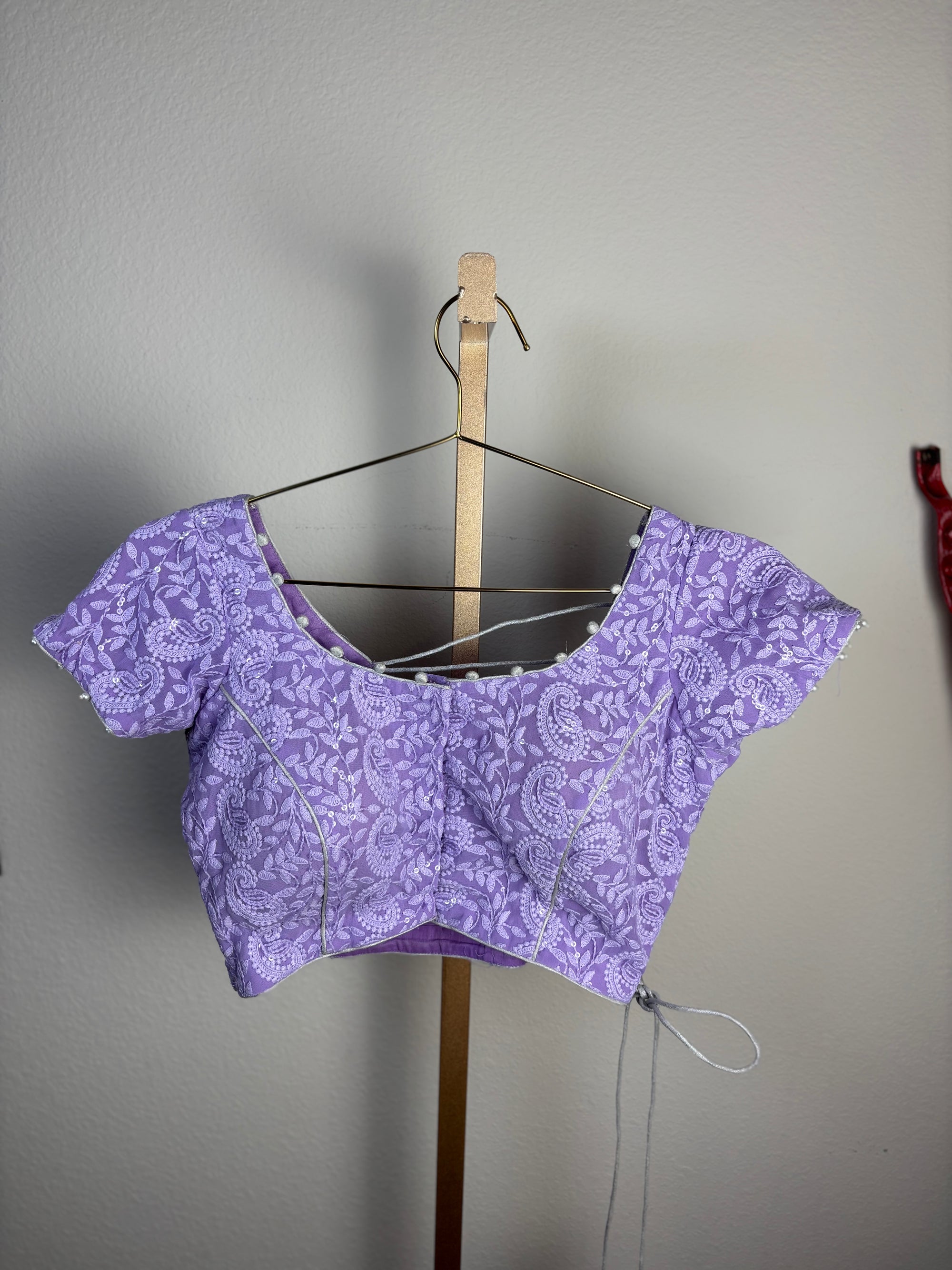 Purple Blouse with Square Tassels and Design