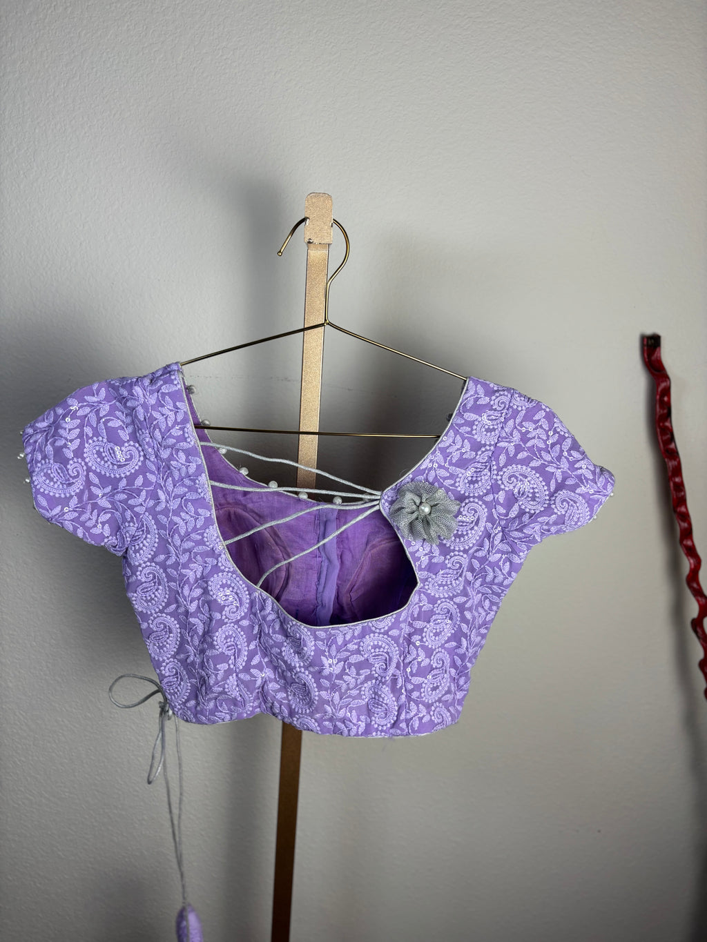 Purple Blouse with Square Tassels and Design