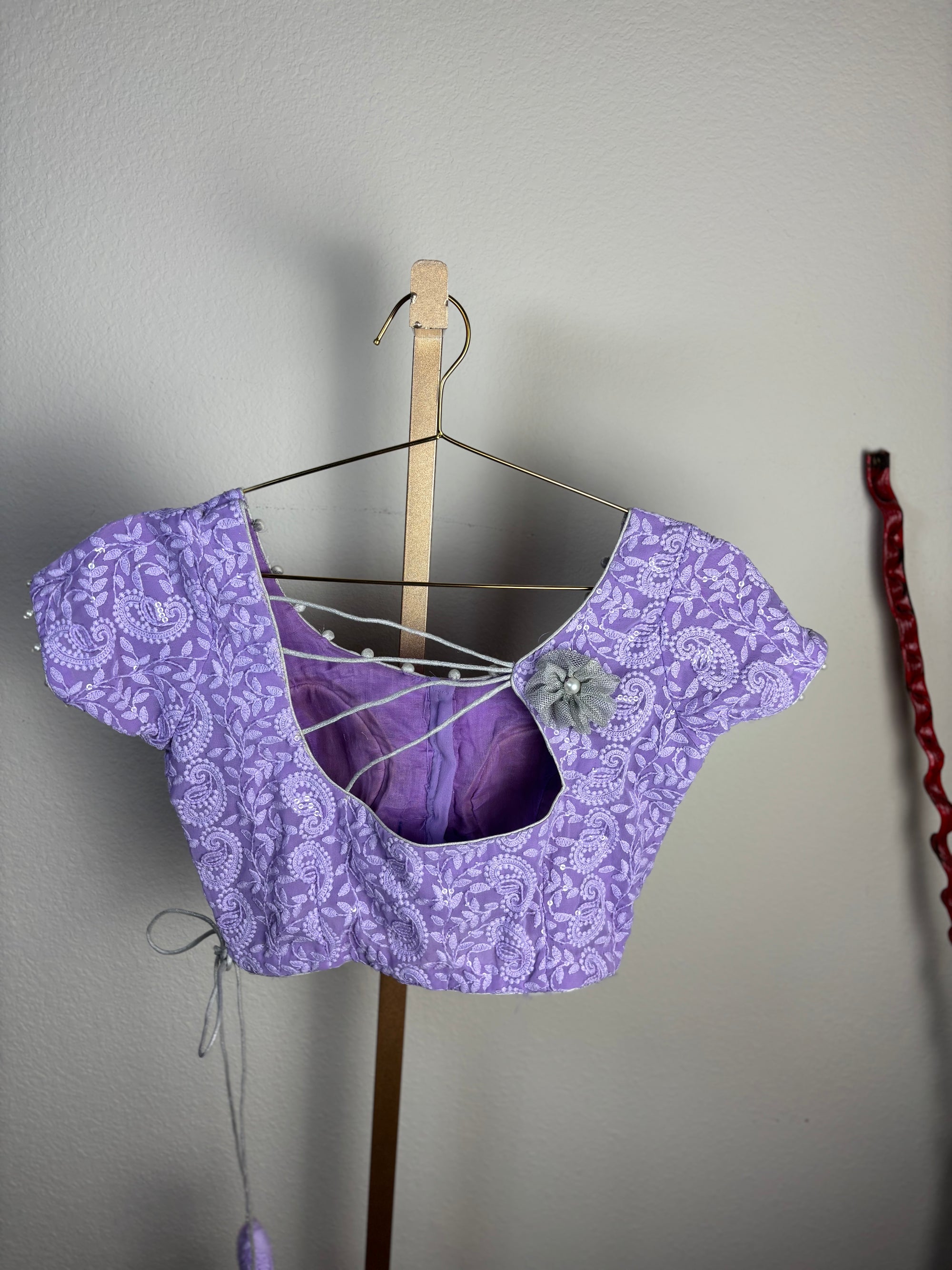 Purple Blouse with Square Tassels and Design