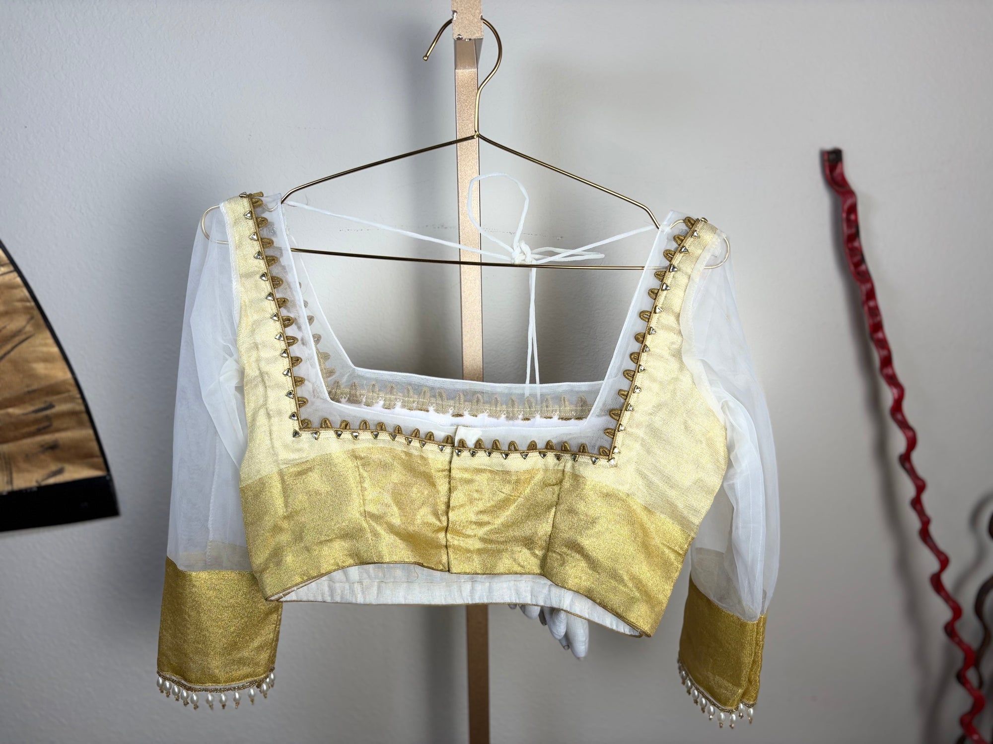Cream and White Blouse with White Elephant Tassels