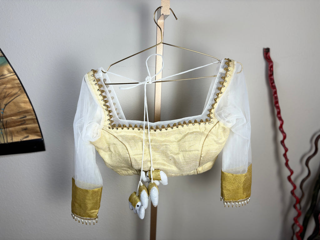 Cream and White Blouse with White Elephant Tassels