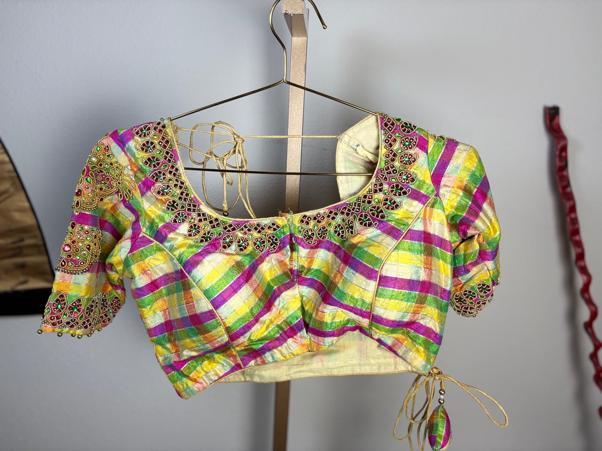 Pink, Green, Yellow, and White Pattern Blouse