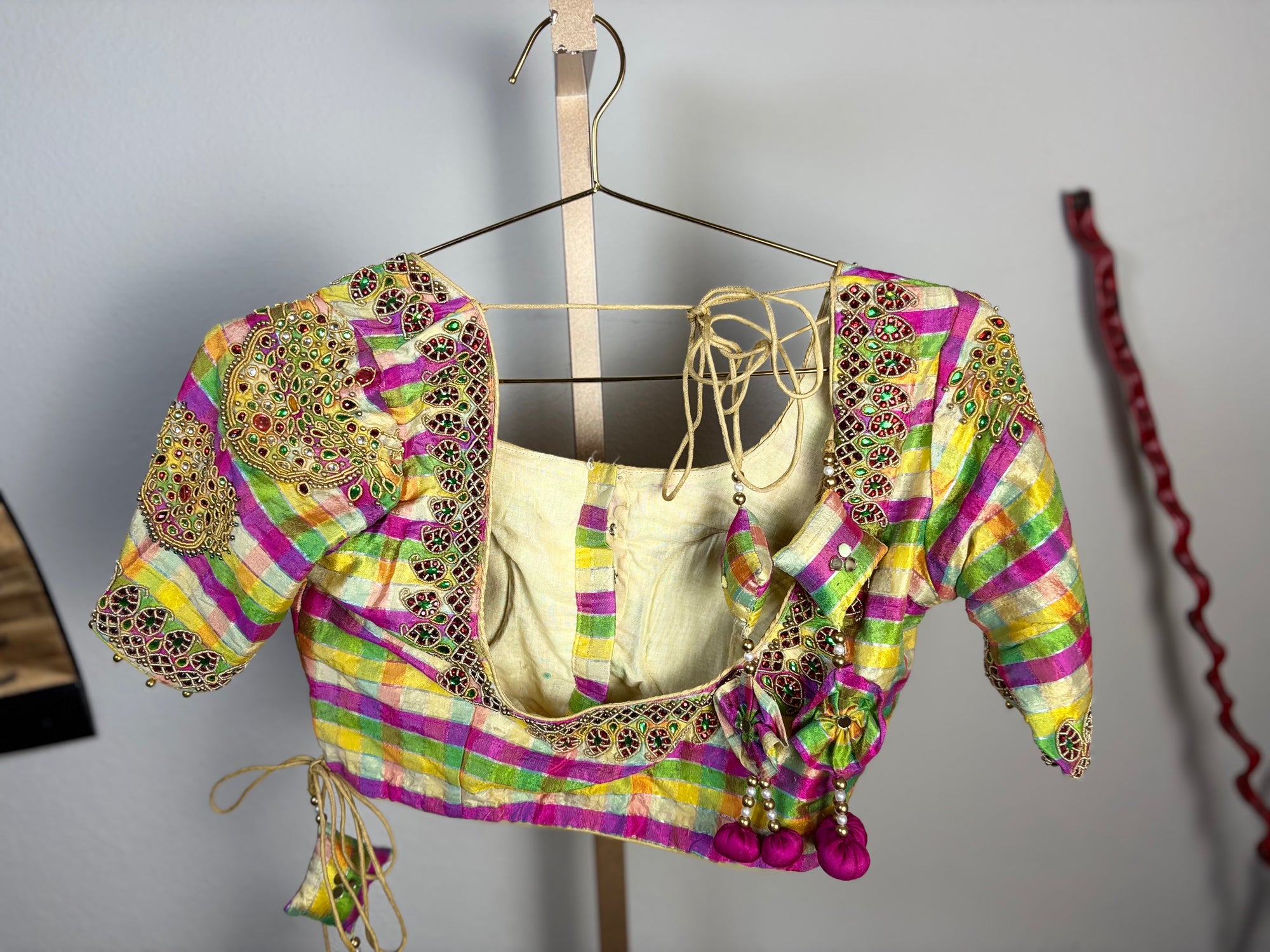 Pink, Green, Yellow, and White Pattern Blouse