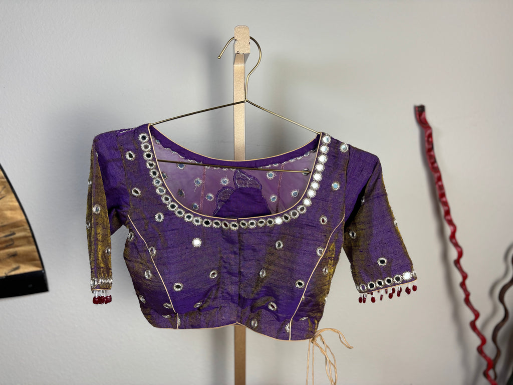 Purple Blouse with Krishna Designs