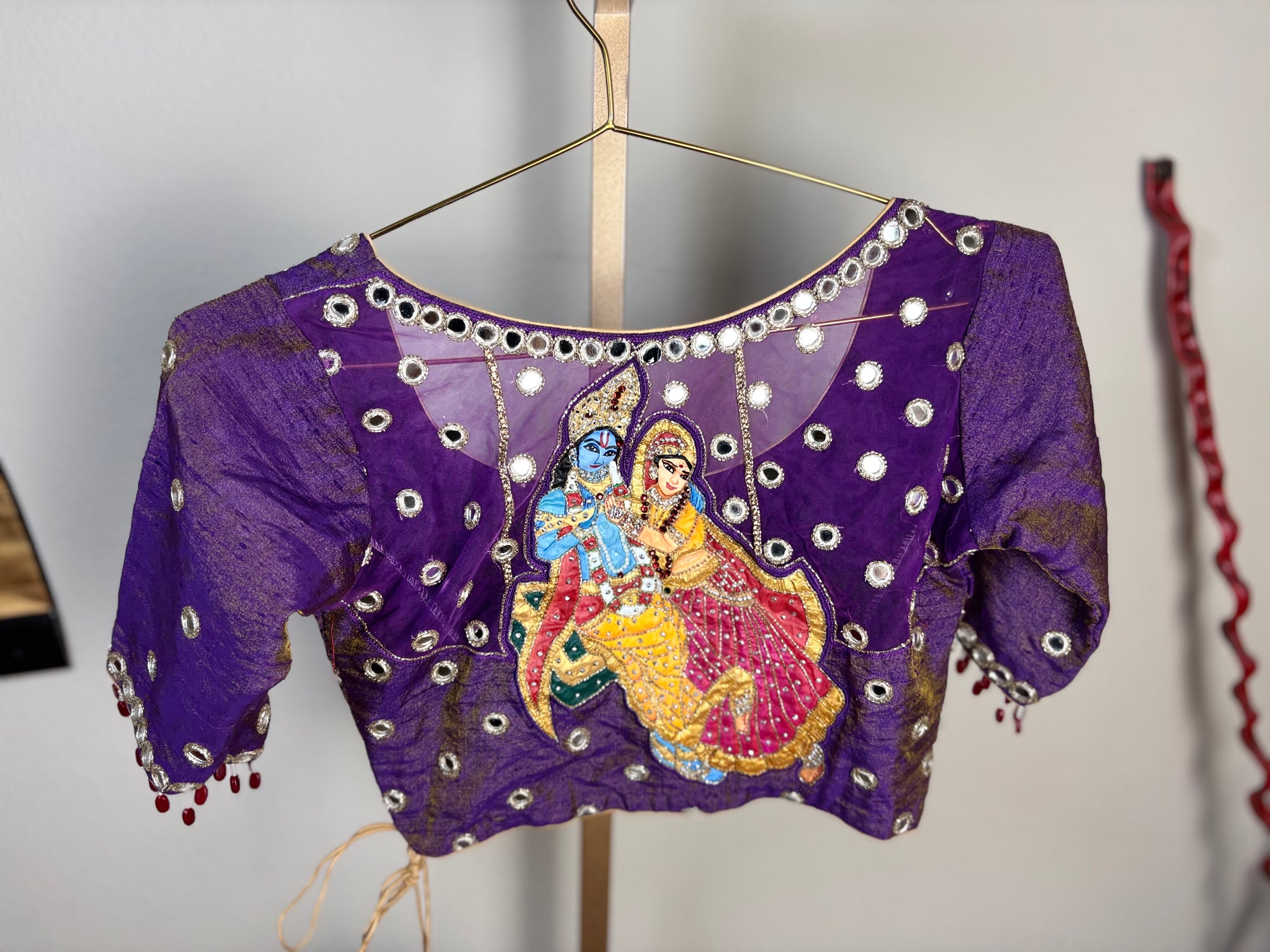 Purple Blouse with Krishna Designs