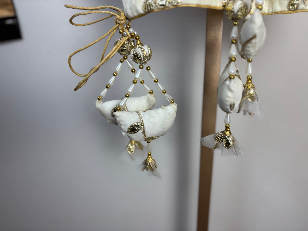 White Blouse with Golden Designs and Crescent Tassels