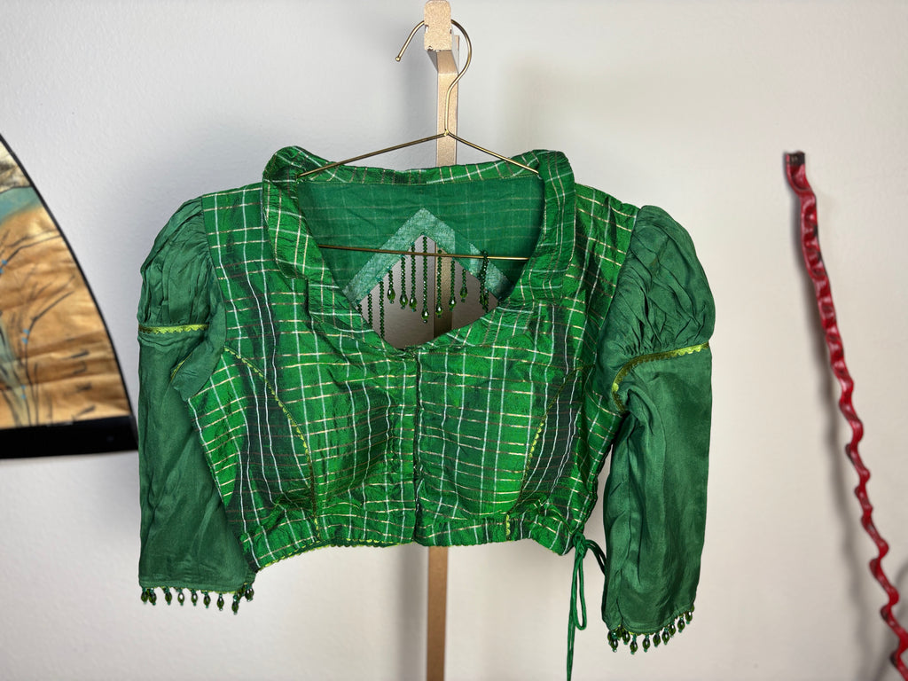 Green Blouse with Forest Green Leaf Tassels