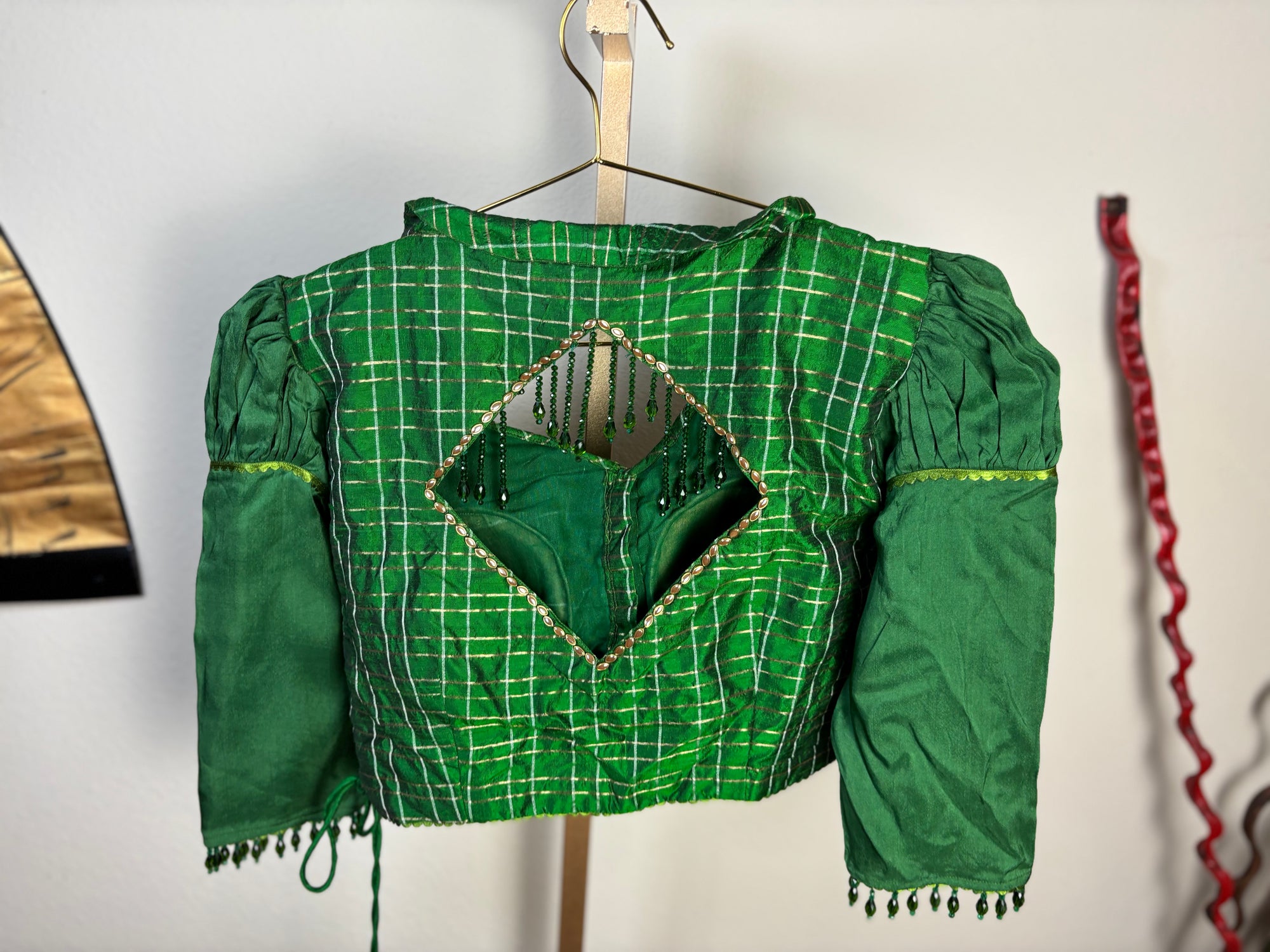 Green Blouse with Forest Green Leaf Tassels