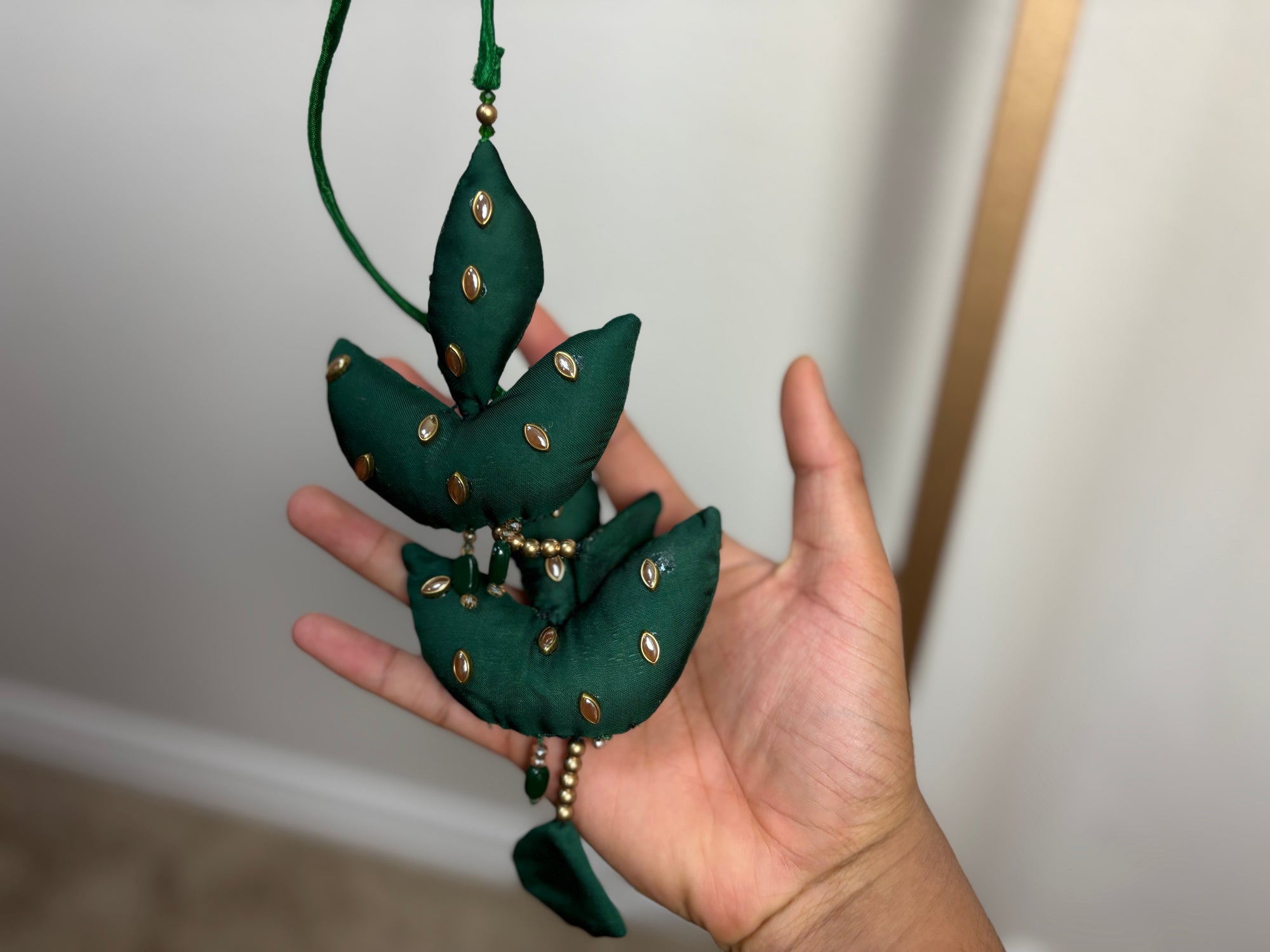 Green Blouse with Forest Green Leaf Tassels