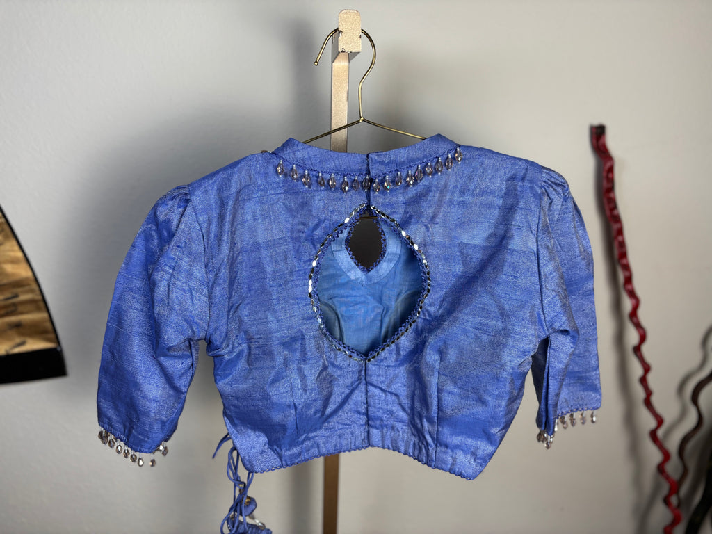 Sky Blue Blouse with Tassels with Golden Details