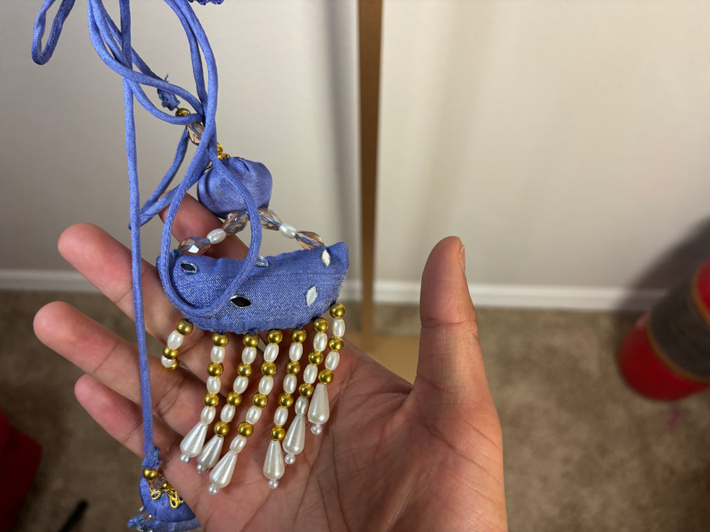 Sky Blue Blouse with Tassels with Golden Details
