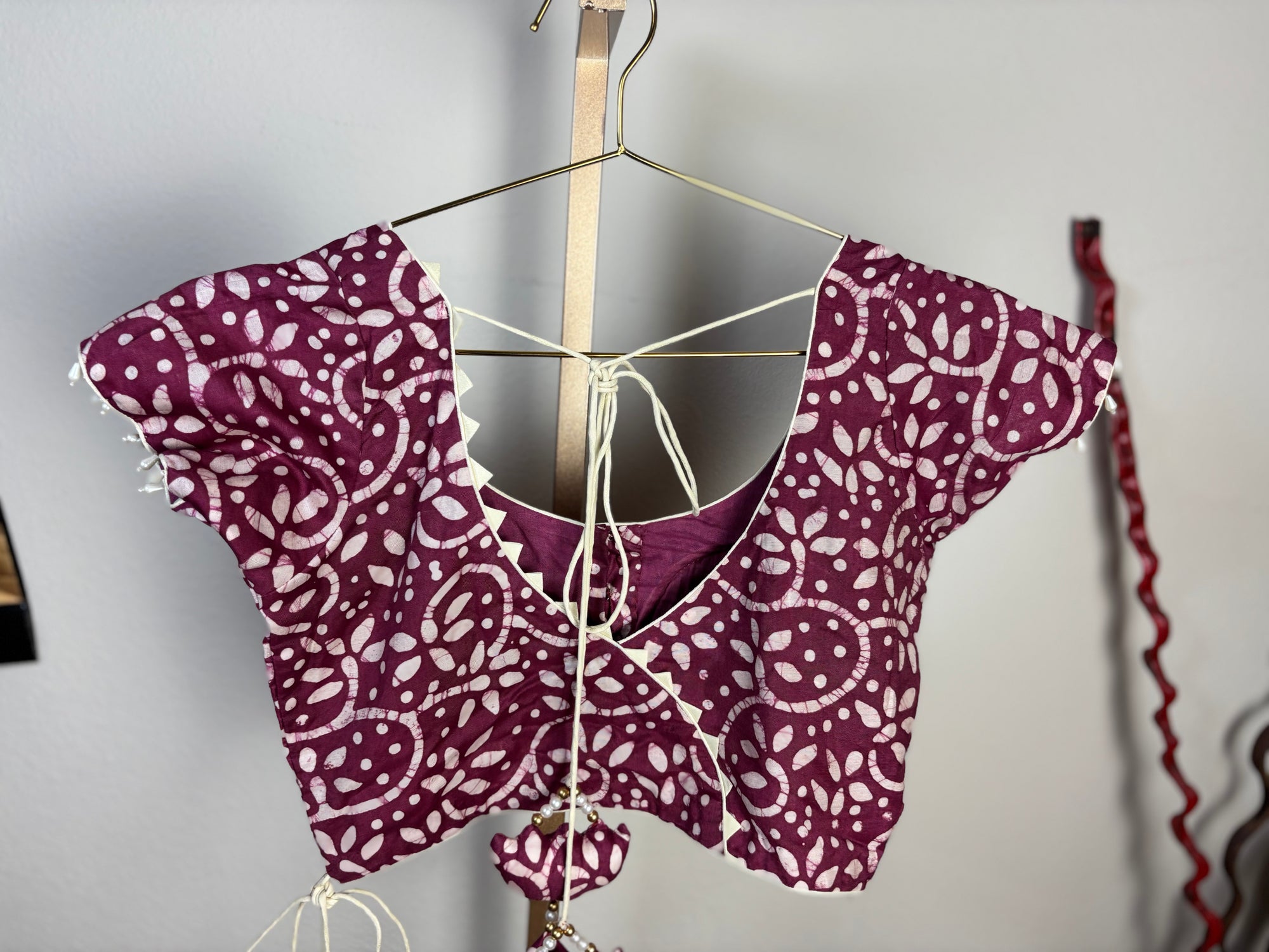 Purple/Maroon Blouse with White Details
