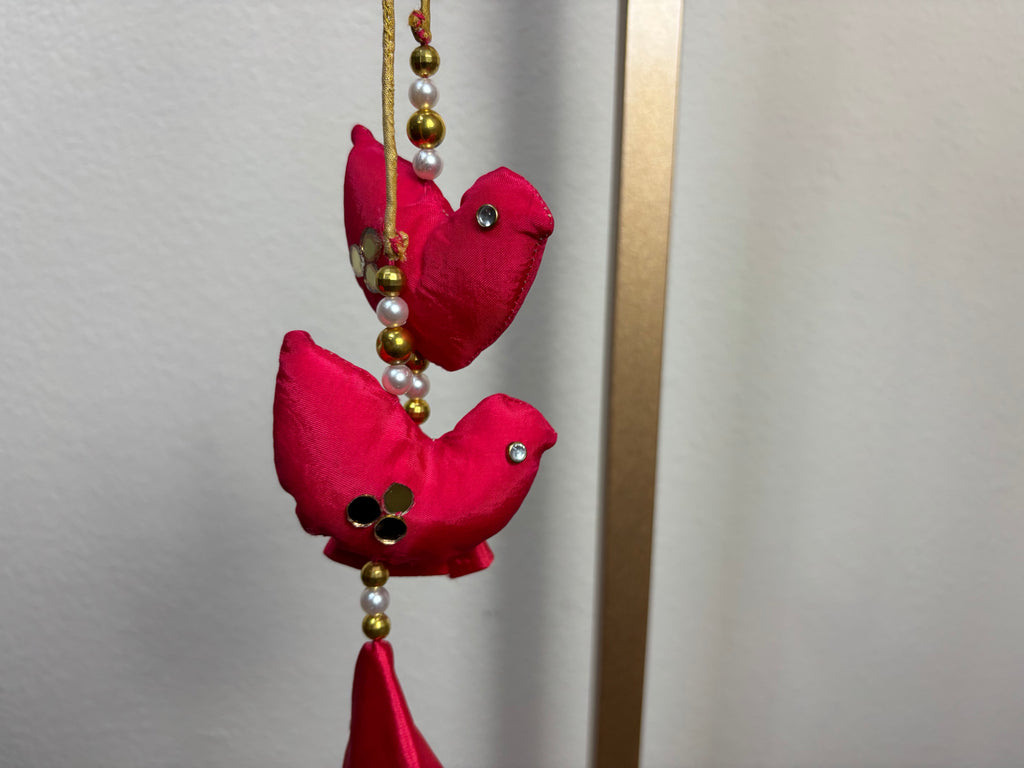 Pink Blouse with Circle Designs and Bird Tassels
