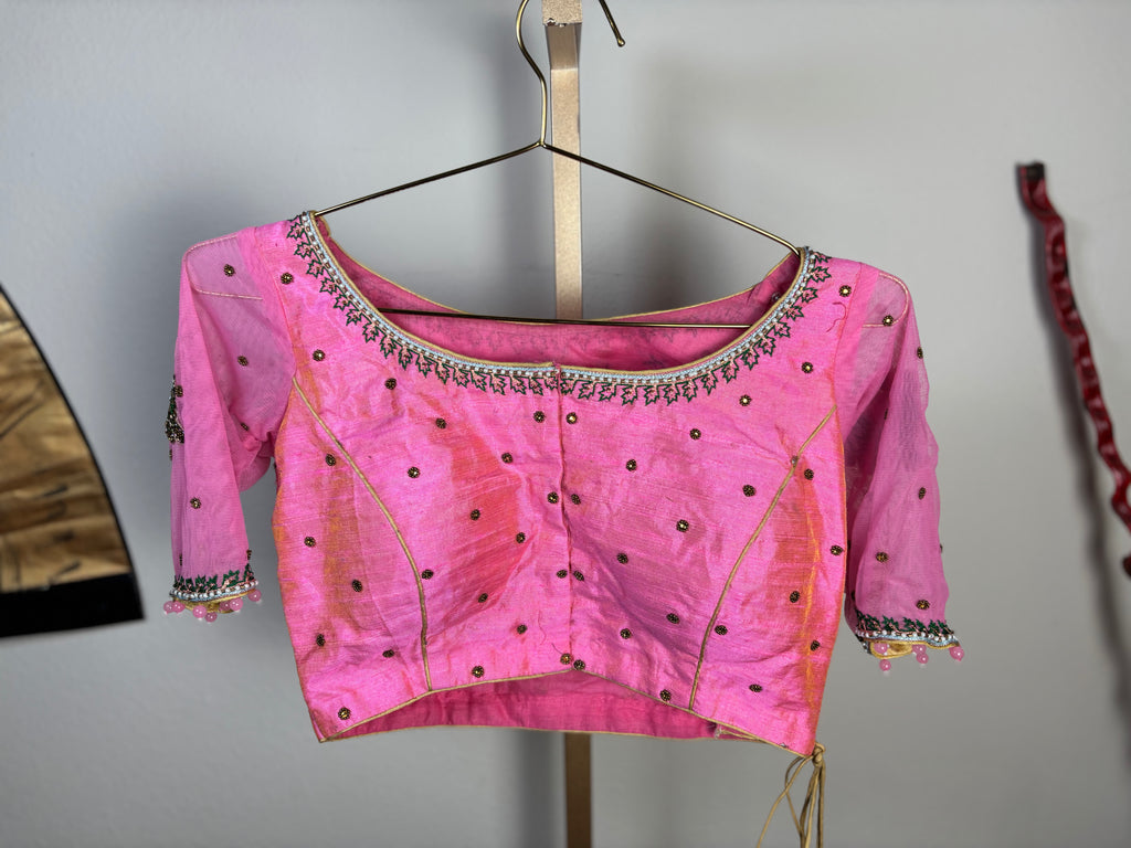 Pink Blouse with Green Designs Leaf and Cow
