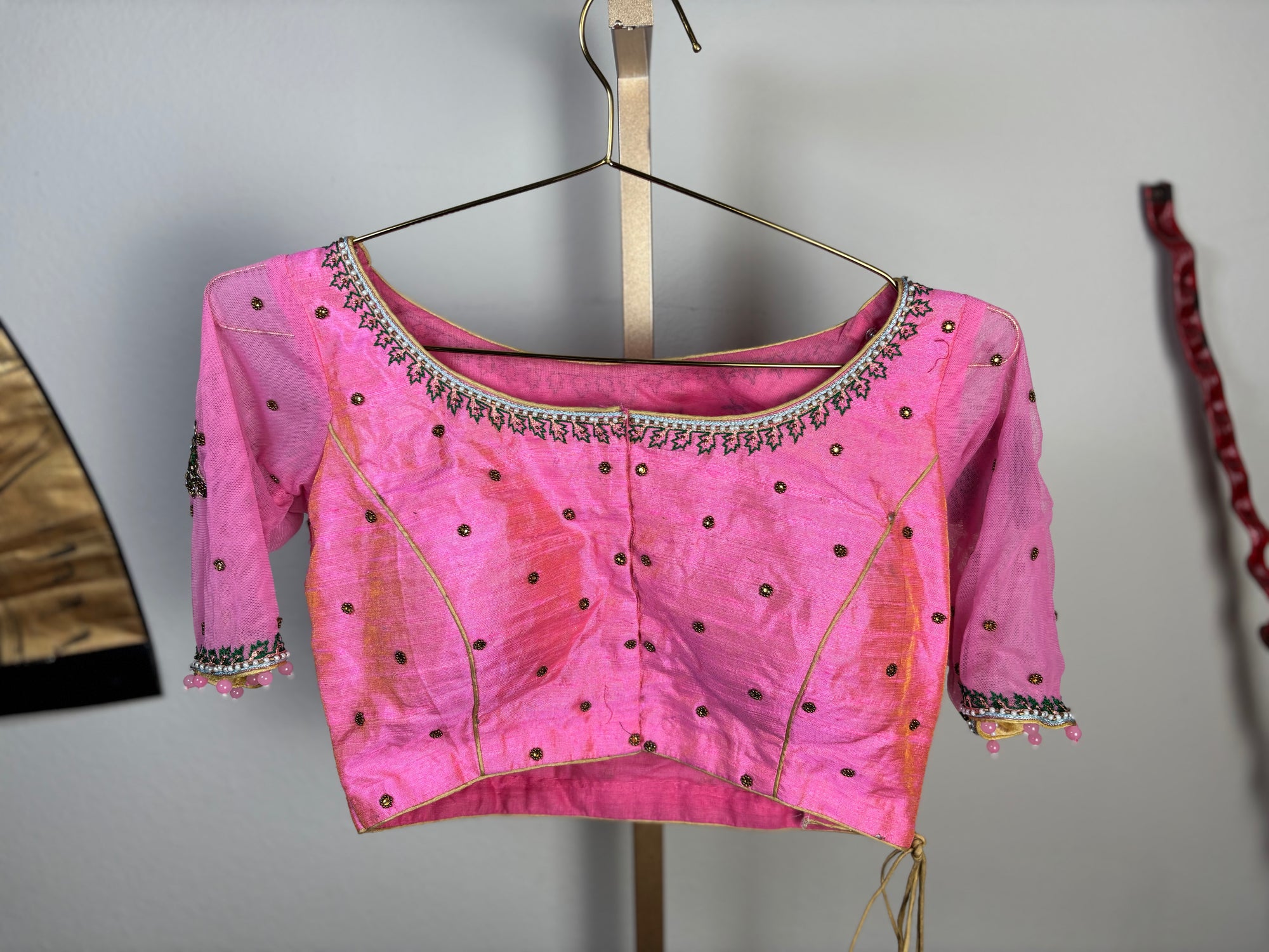 Pink Blouse with Green Designs Leaf and Cow