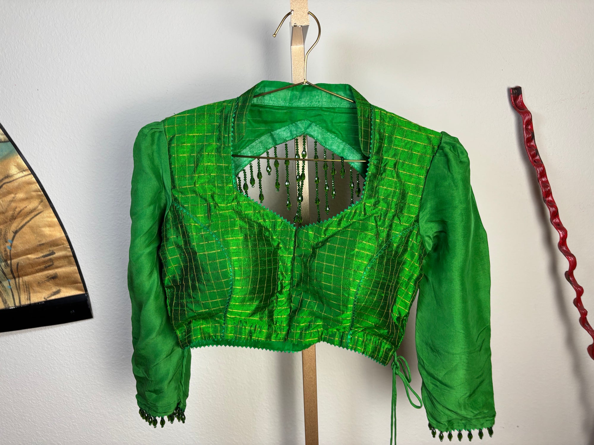 Green Blouse with Elephant Tassels