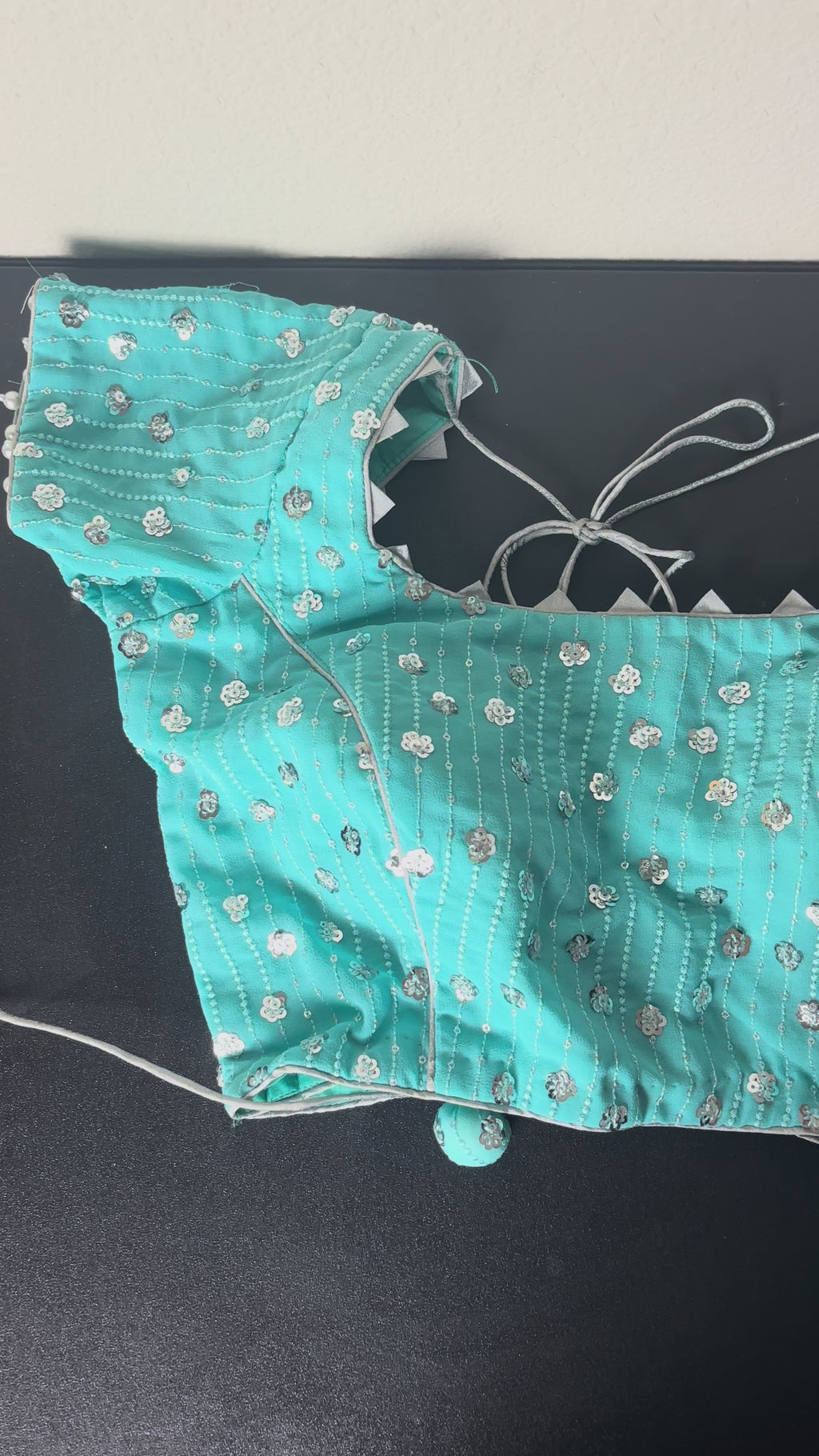 Light Blue Blouse with Flower Tassels